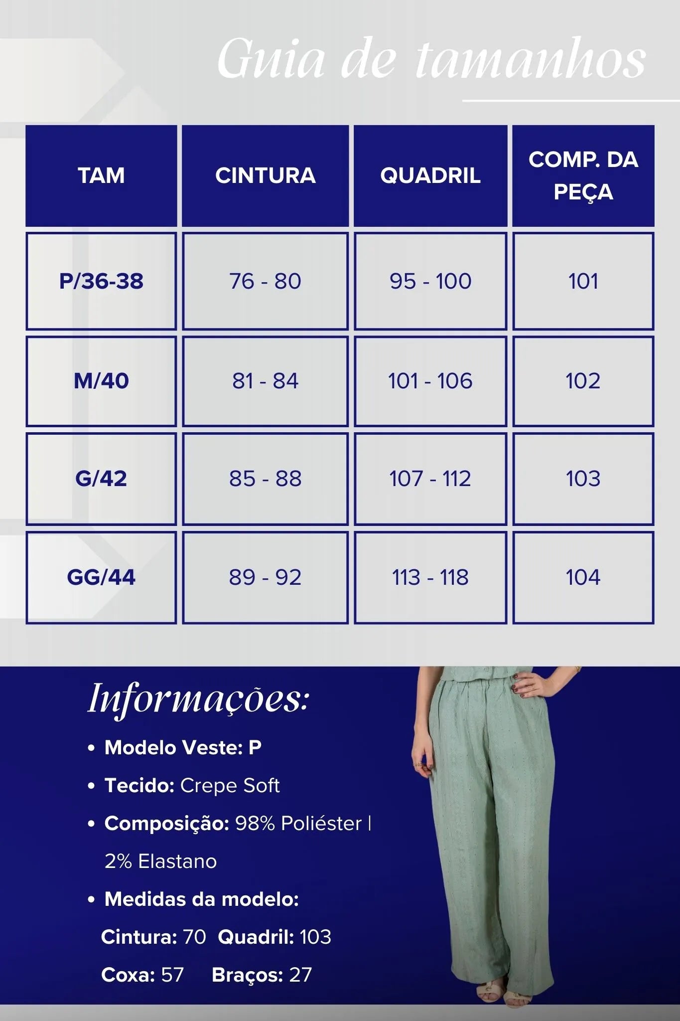 Calça Pantalona Bordado e Cós com Elástico Crepe Soft Carla Verde