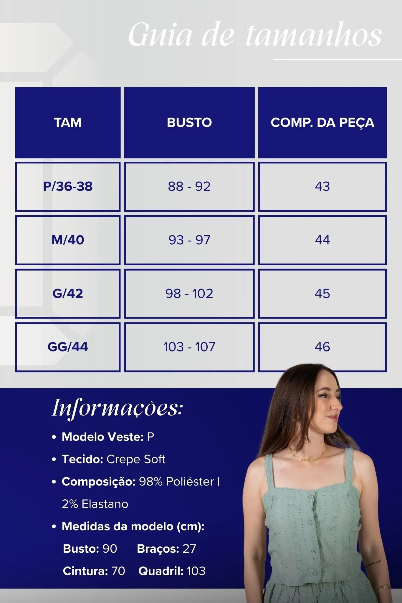 Cropped Alça com Bordado e Botões Crepe Soft Carla Verde