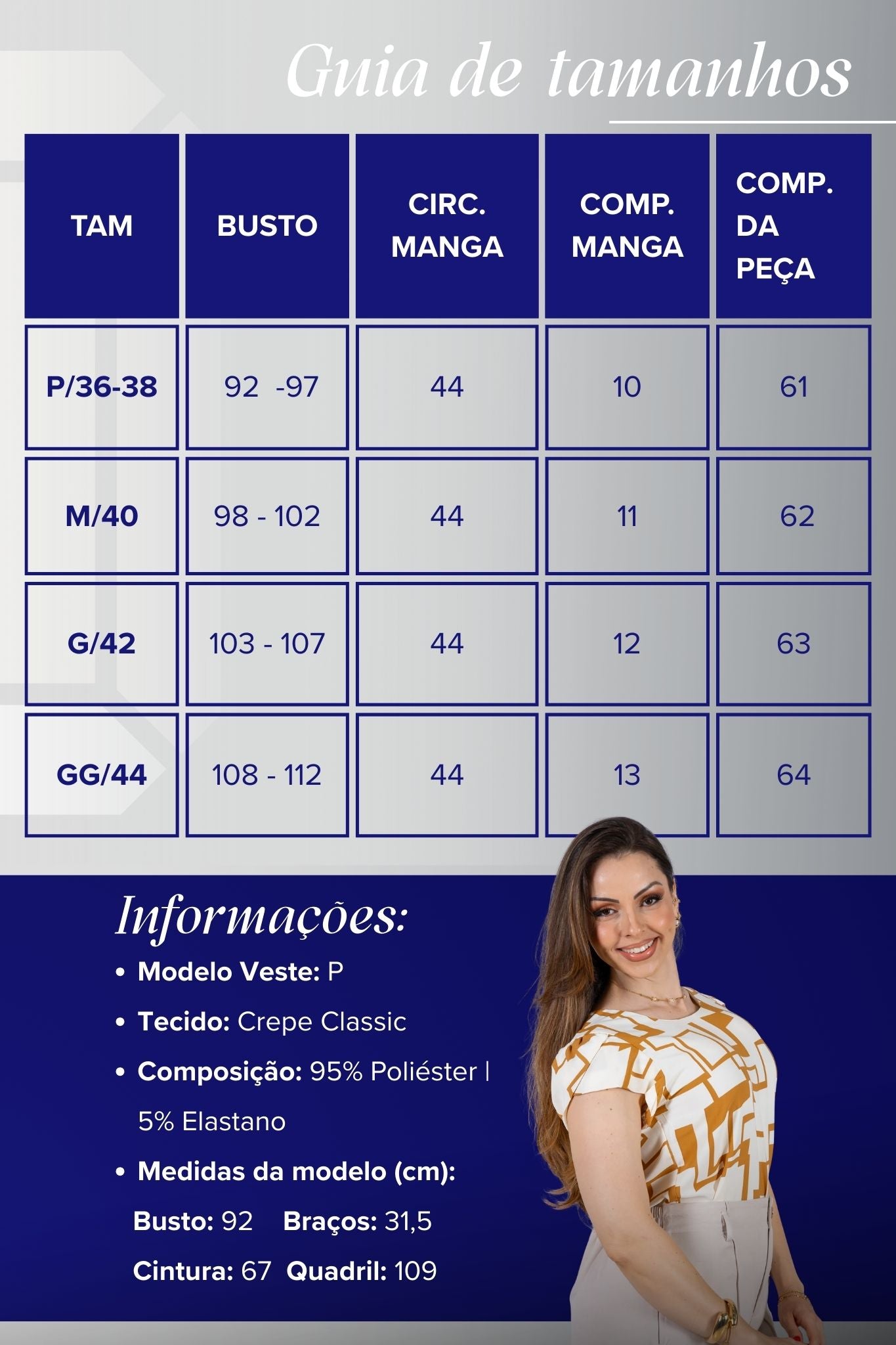 Blusa Manga Curta Transpassada Crepe Classic Carmen Estampada Geométrica Marrom
