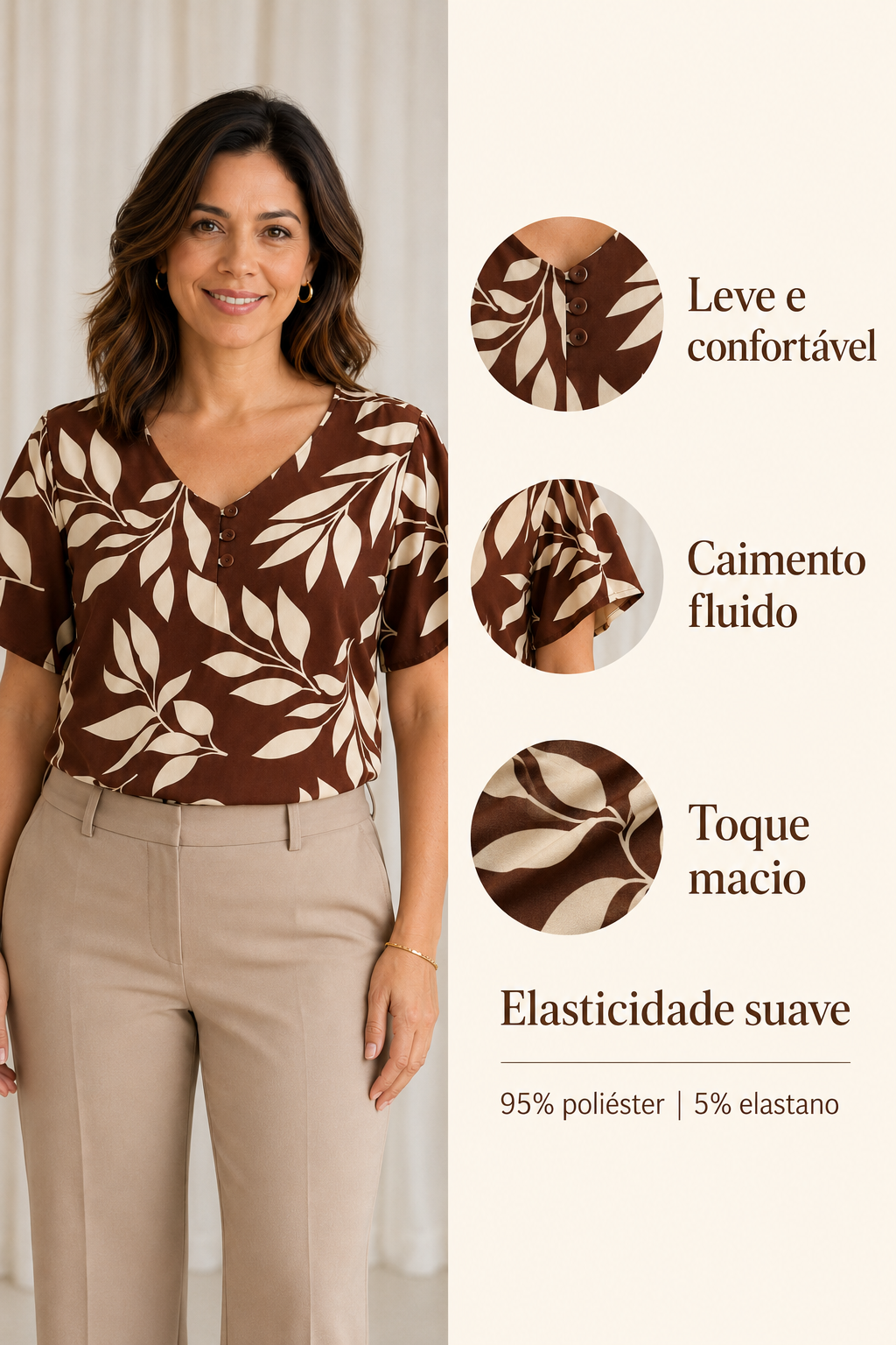 Blusa Crepe Classic que Não Amassa Olga Marrom