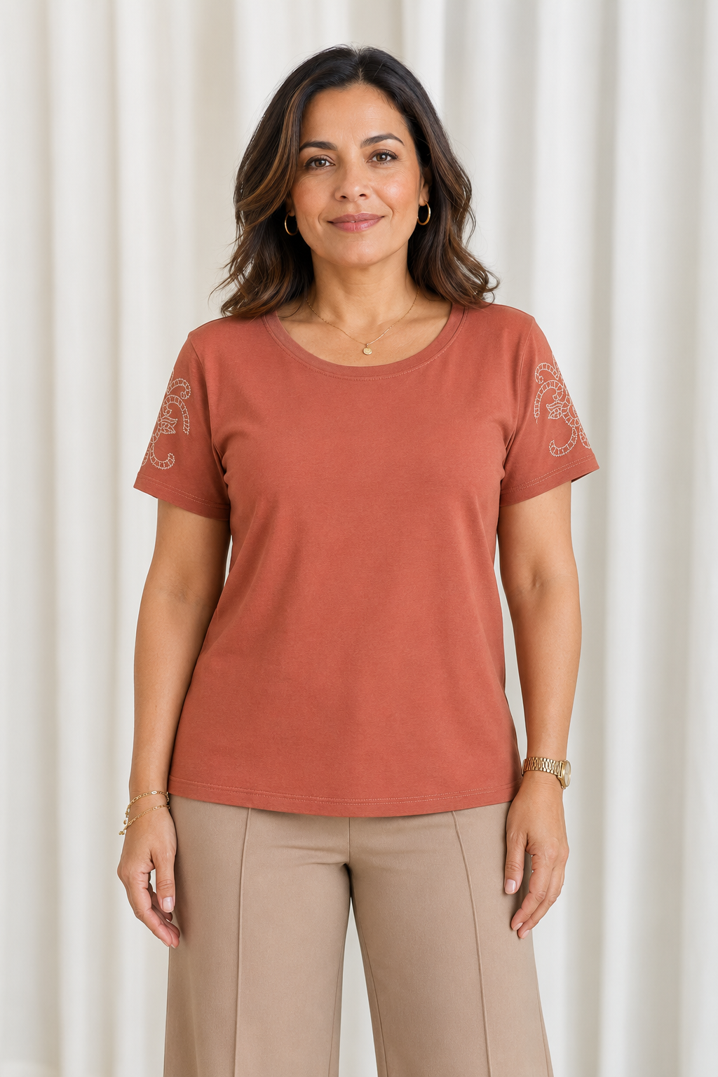 Blusa Cotton Lycra com Bordado Delicado Sabrina Rosê