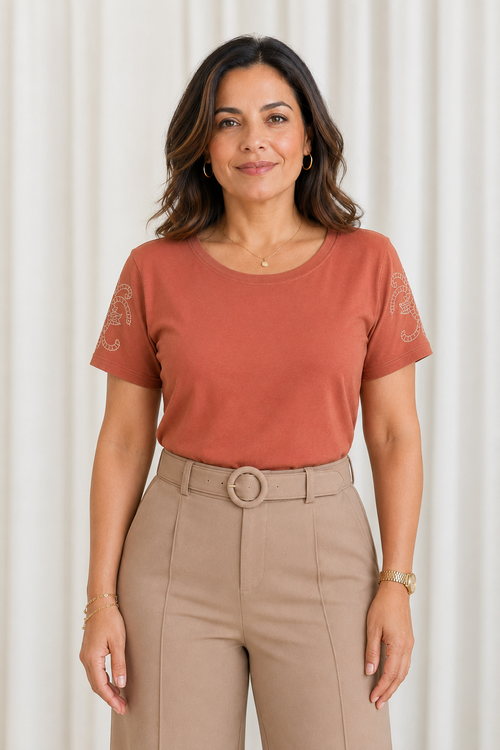 Blusa Cotton Lycra com Bordado Delicado Sabrina Rosê