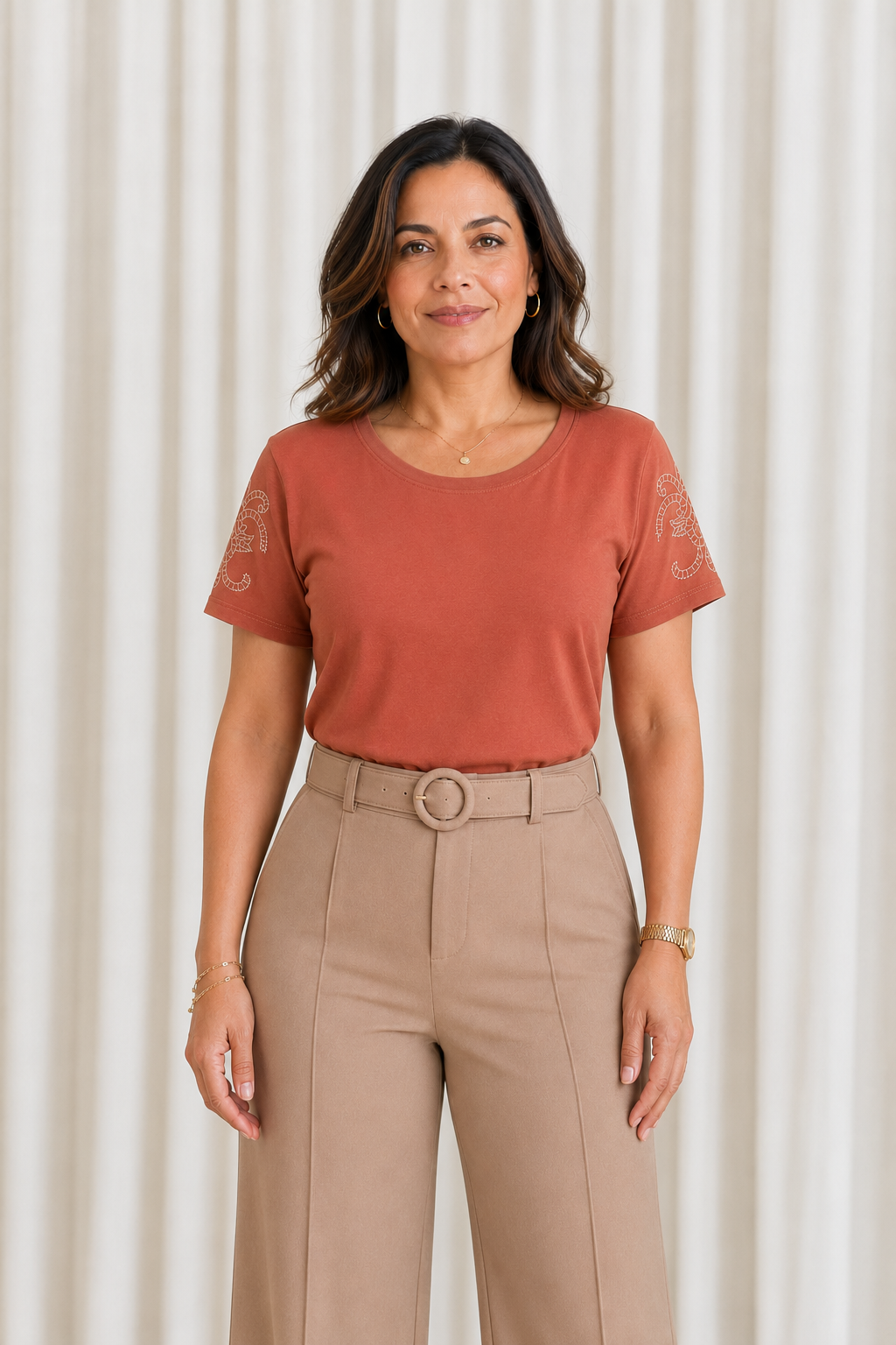 Blusa Cotton Lycra com Bordado Delicado Sabrina Rosê