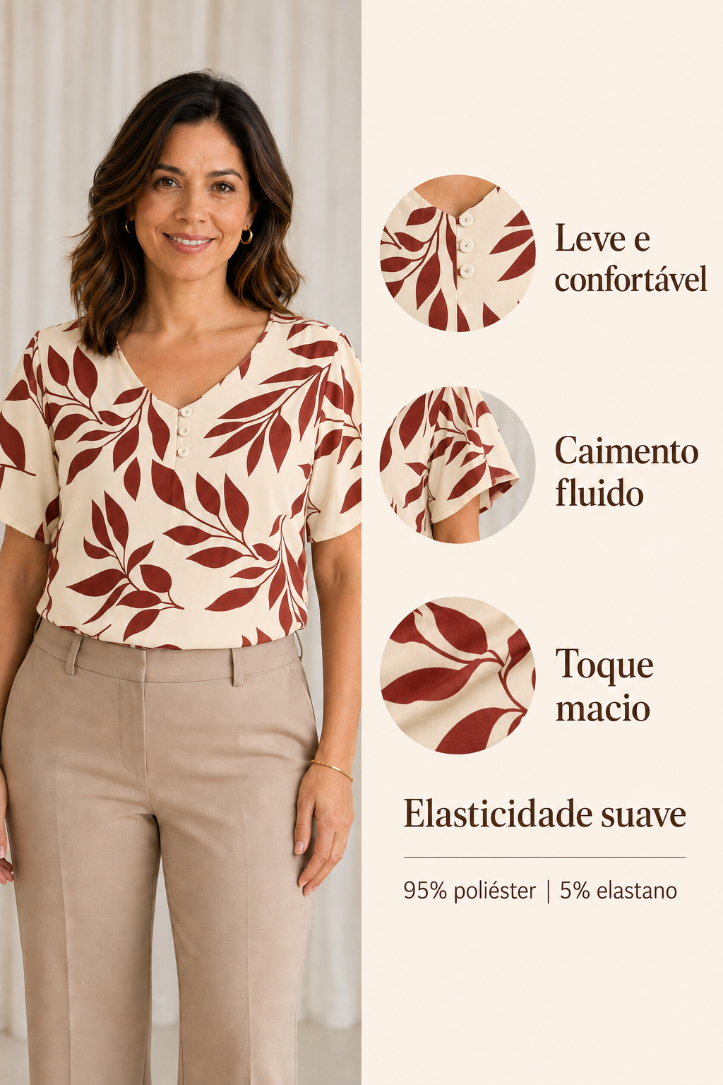 Blusa Crepe Classic que Não Amassa Olga Terracota