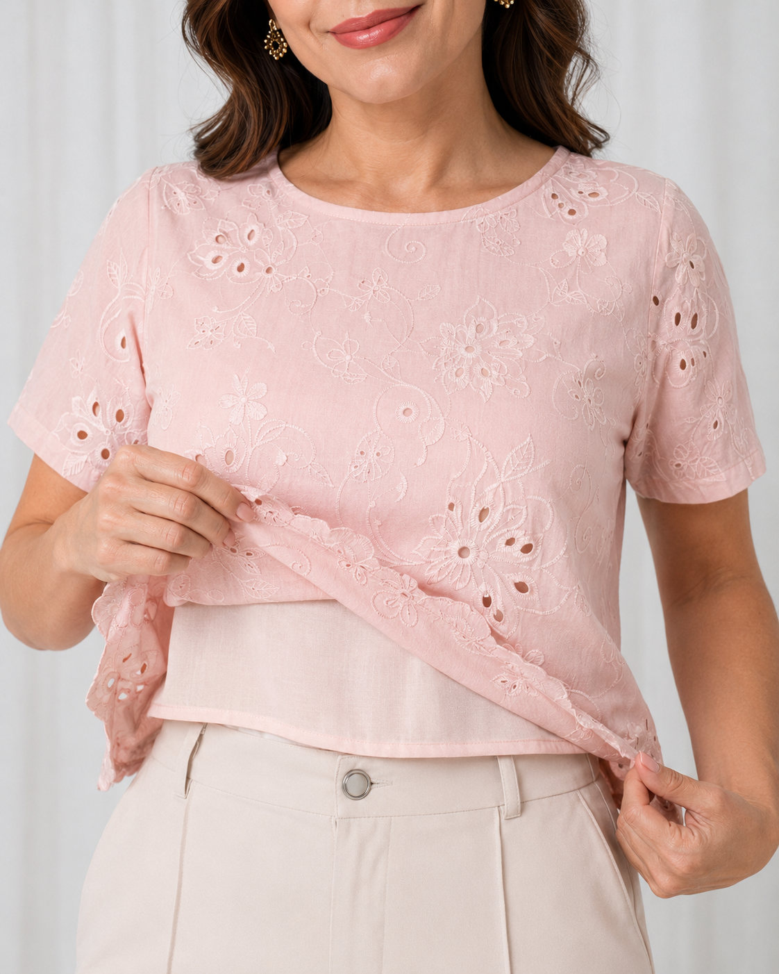 Blusa em Laise Fresca e Delicada Celine Rosa