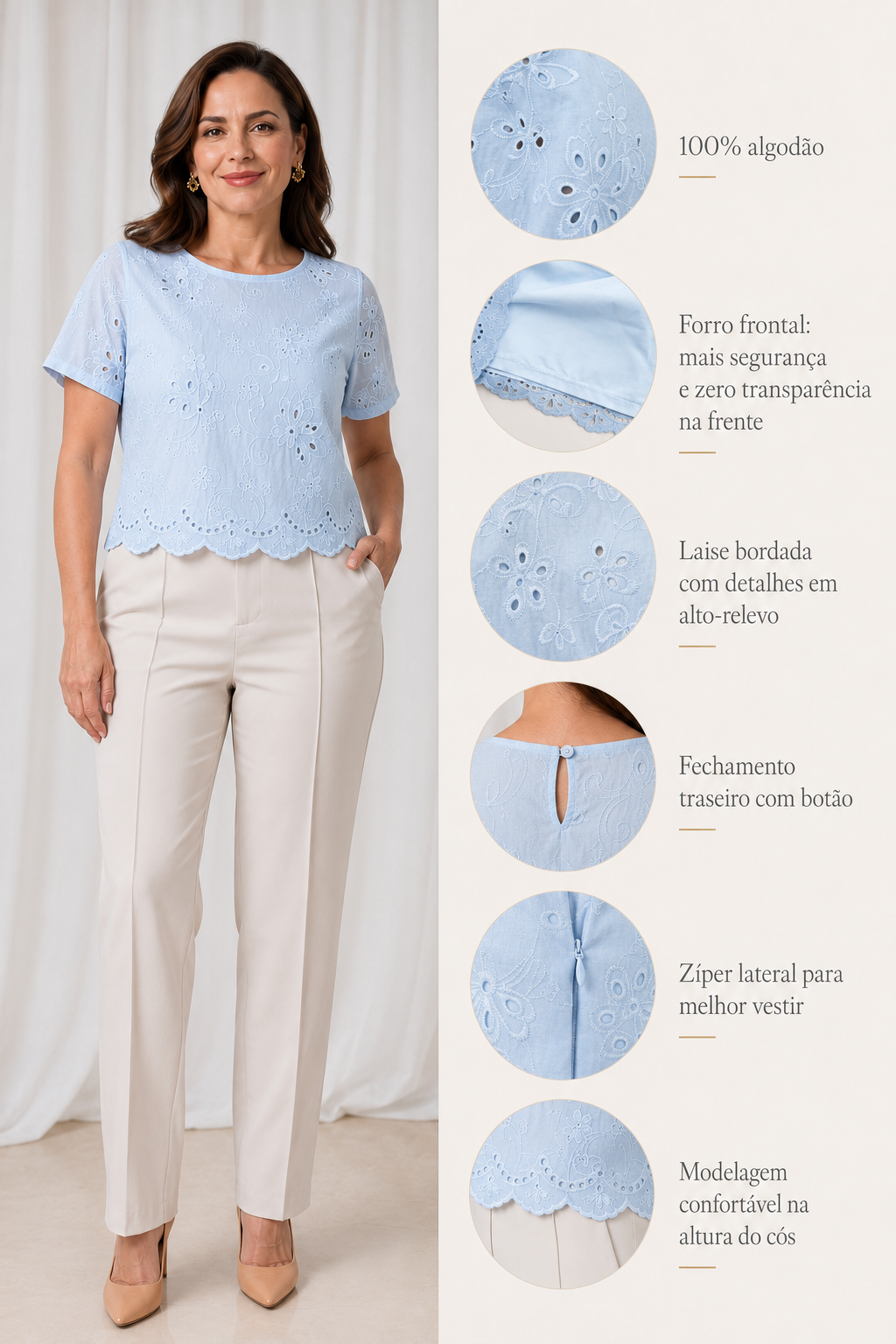 Blusa em Laise Fresca e Delicada Celine Azul