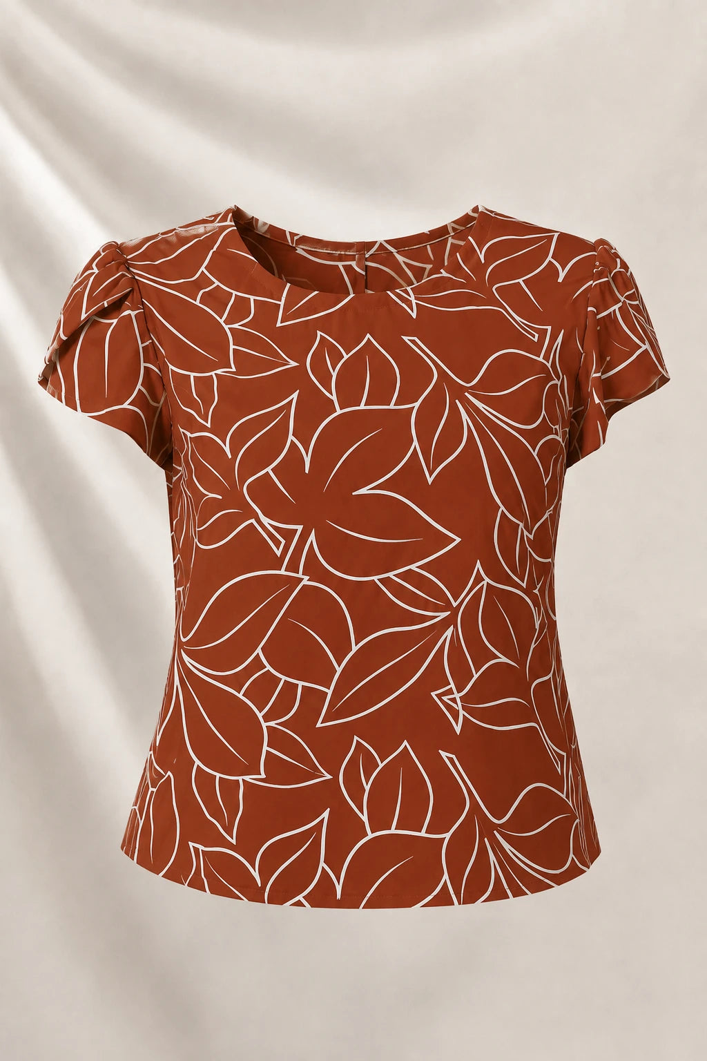 Blusa Estampada com Manga Transpassada Suelen Marrom