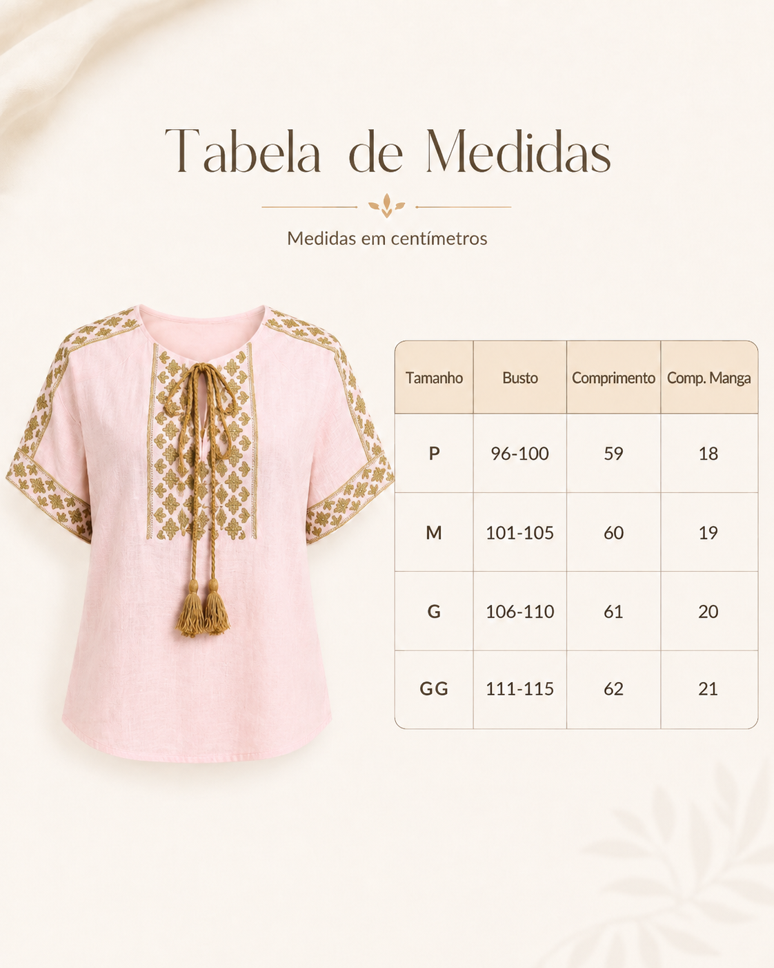 Blusa Em Cotton Linho Fresca Bordada Com Amarração Edna Rosa