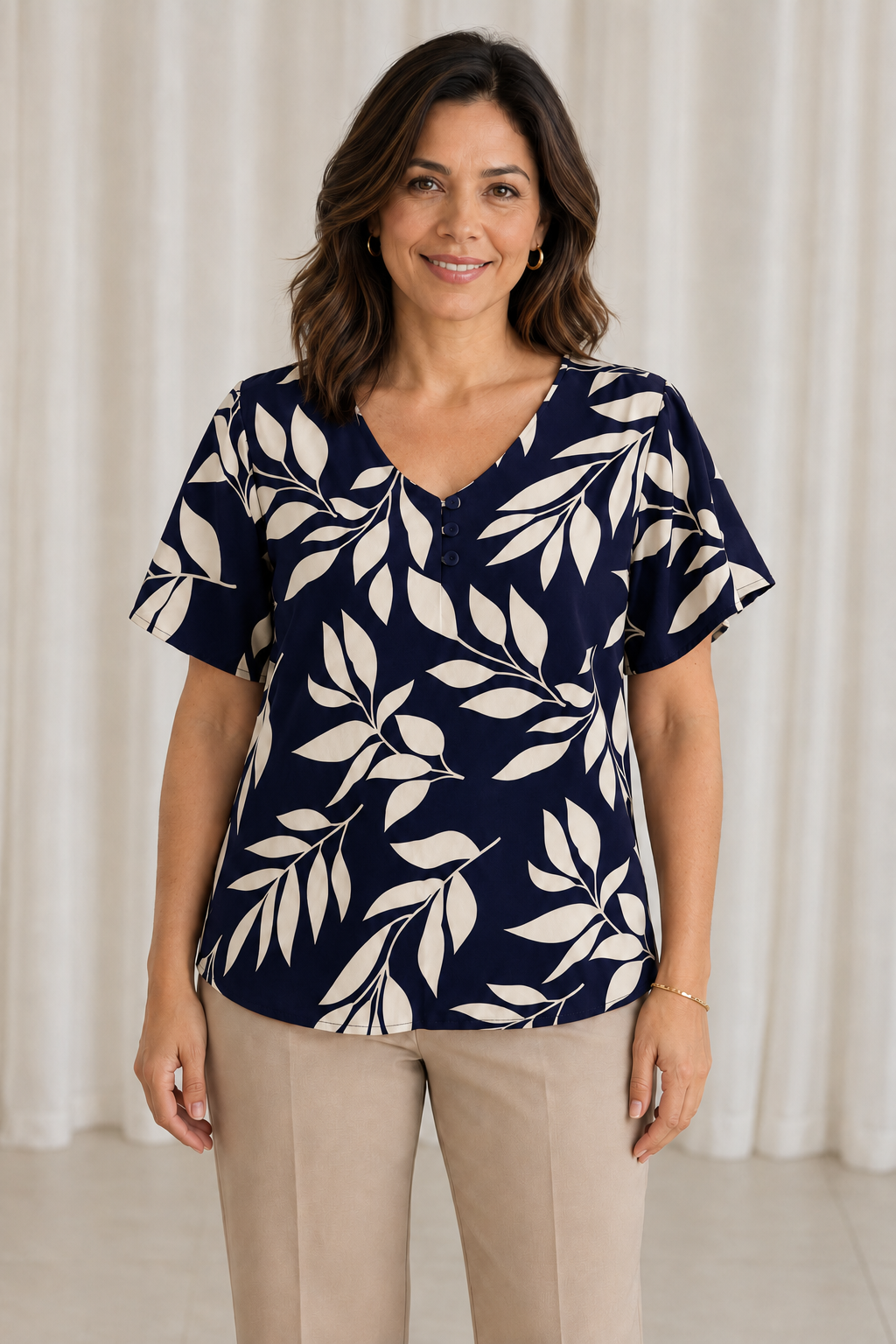 Blusa Crepe Classic que Não Amassa Olga Azul Marinho