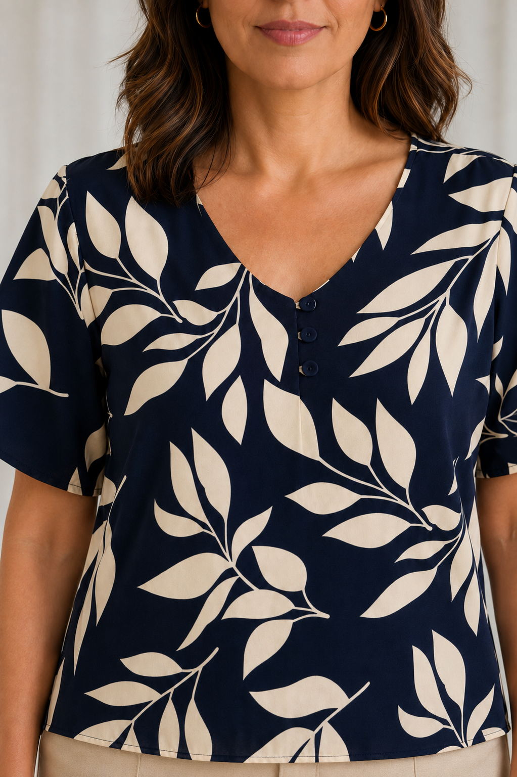 Blusa Crepe Classic que Não Amassa Olga Azul Marinho