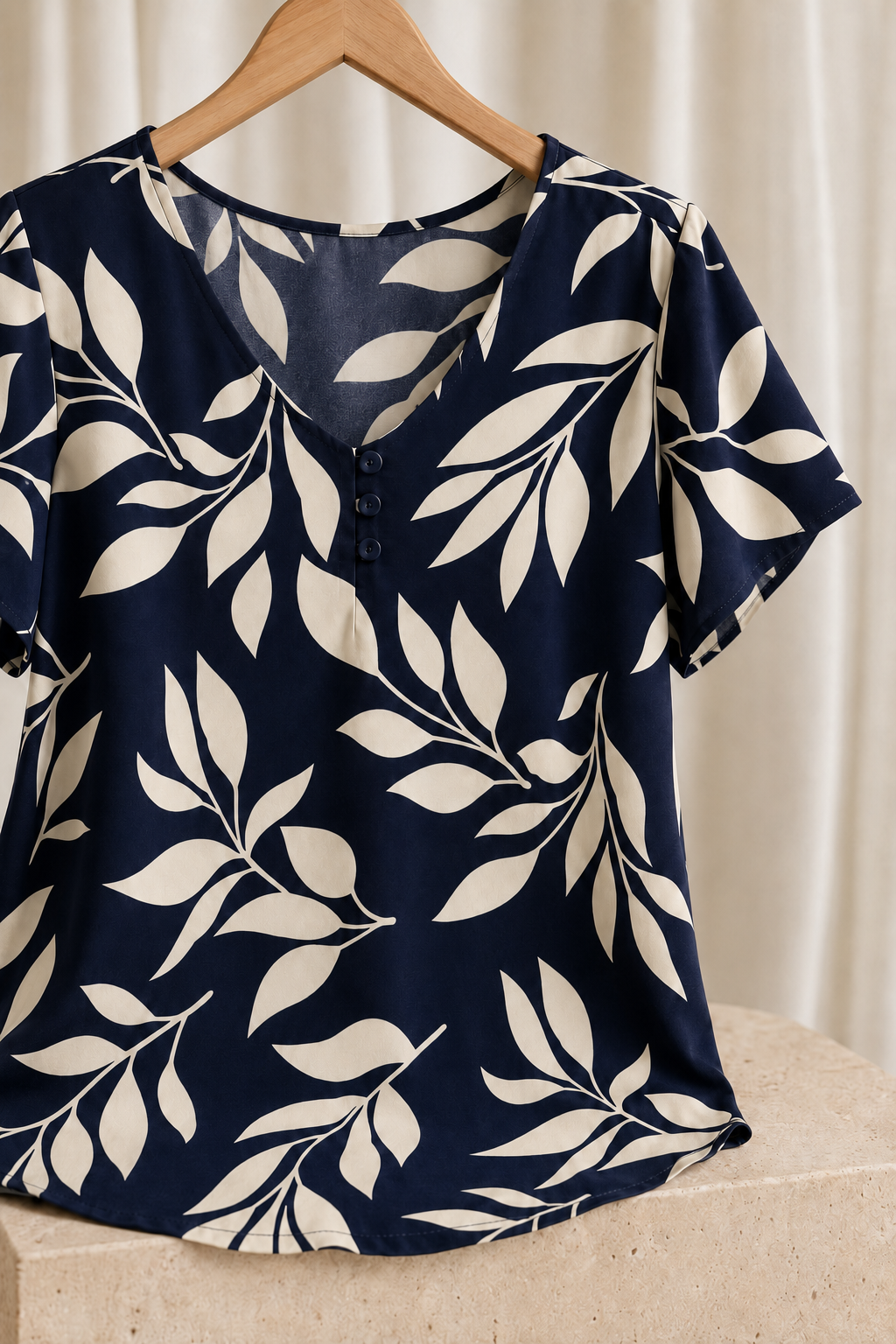 Blusa Crepe Classic que Não Amassa Olga Azul Marinho