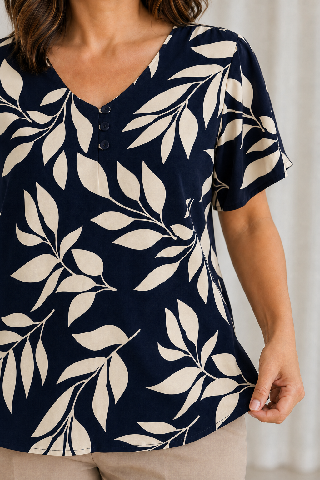 Blusa Crepe Classic que Não Amassa Olga Azul Marinho