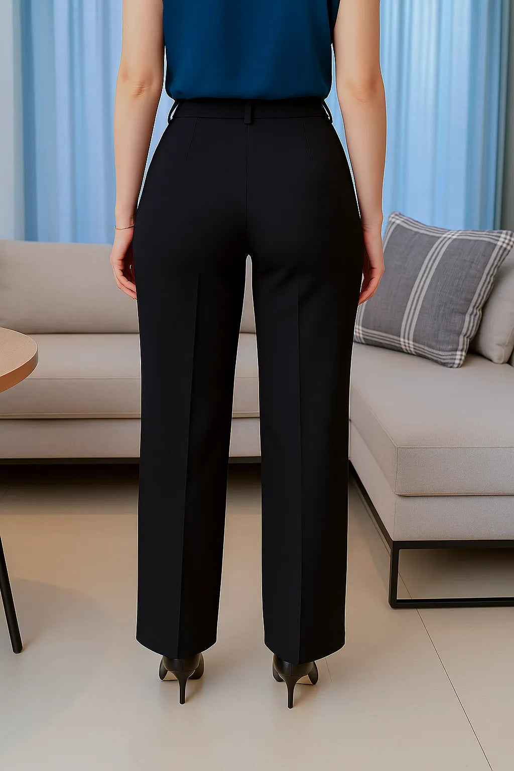Calça Corte Reto Detalhe Cinto Priscila Preta