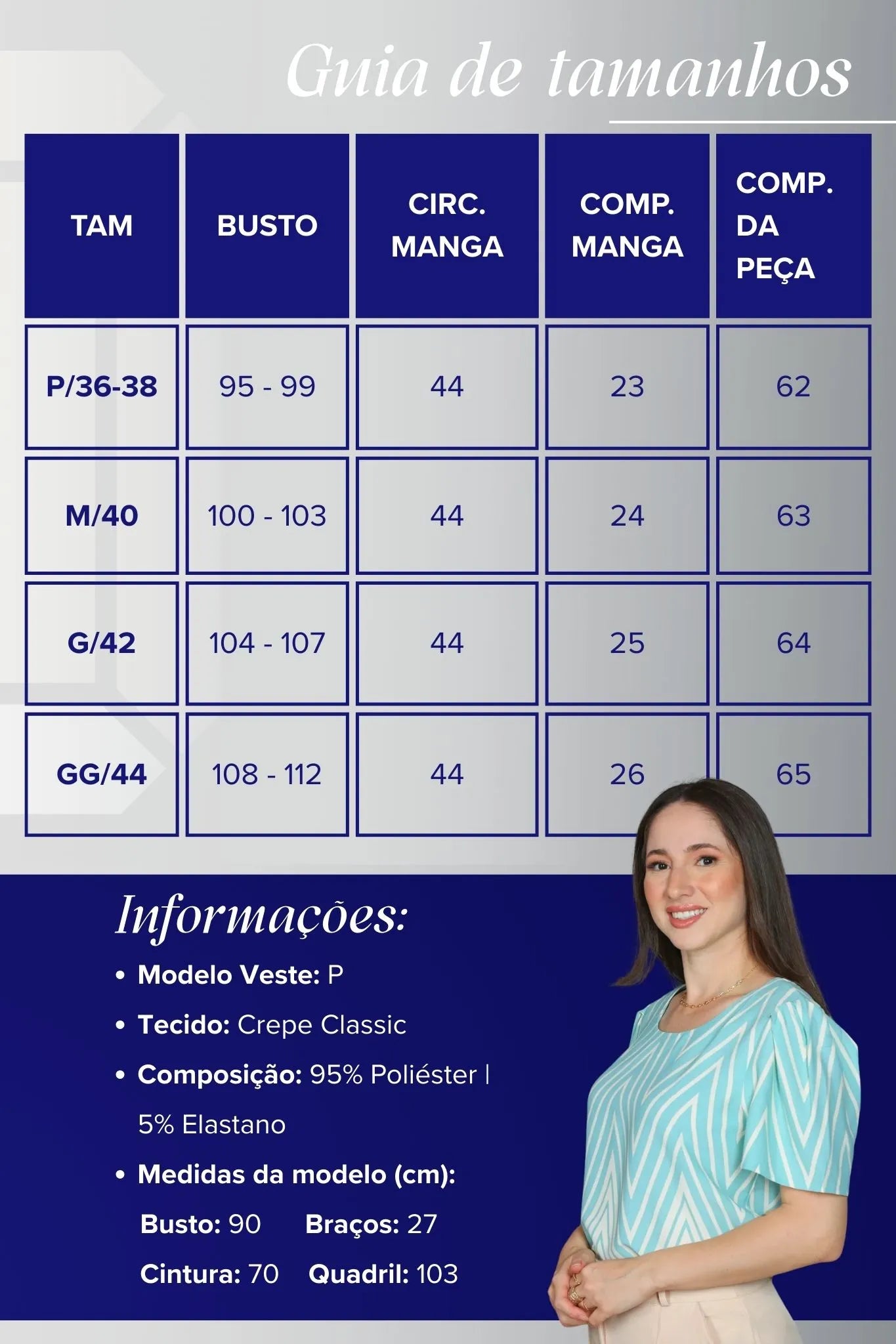 Blusa Manga Curta Crepe Classic Estampa Chevron Claudia Ciano