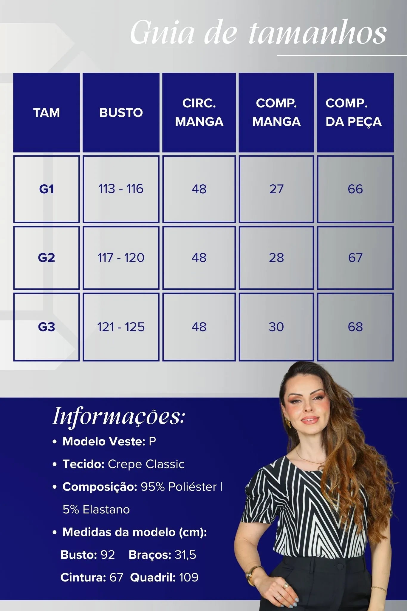 Blusa Manga Curta Crepe Classic Estampa Chevron Claudia Chevron Preta