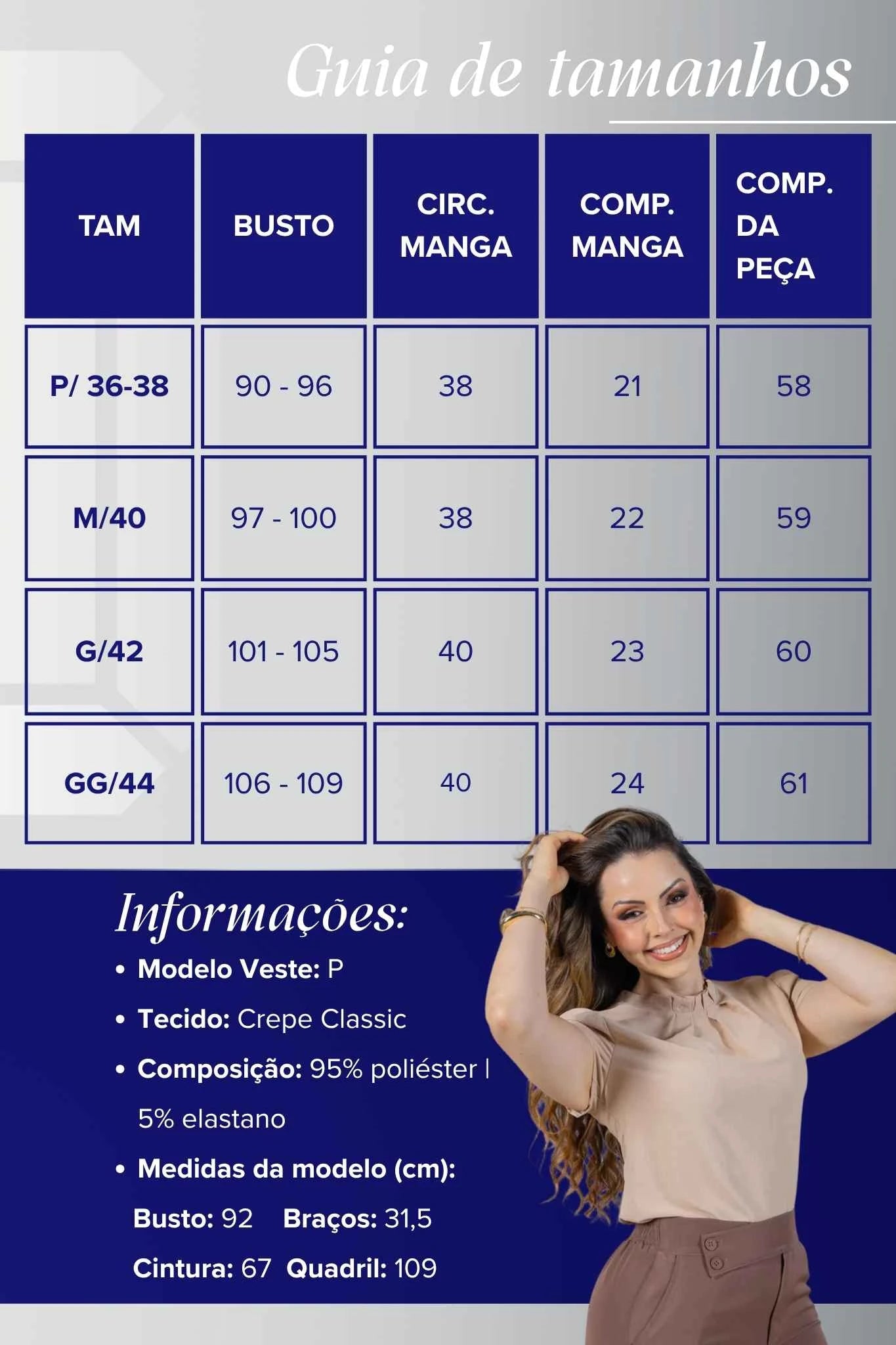 Blusa Manga Curta em Crepe Classic com Meia Gola e Pregas Dalila Bege