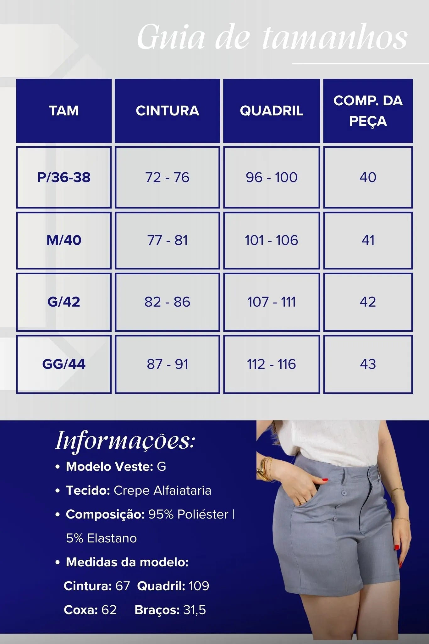 Bermuda Detalhes Botões Crepe Alfaiataria Débora Cinza