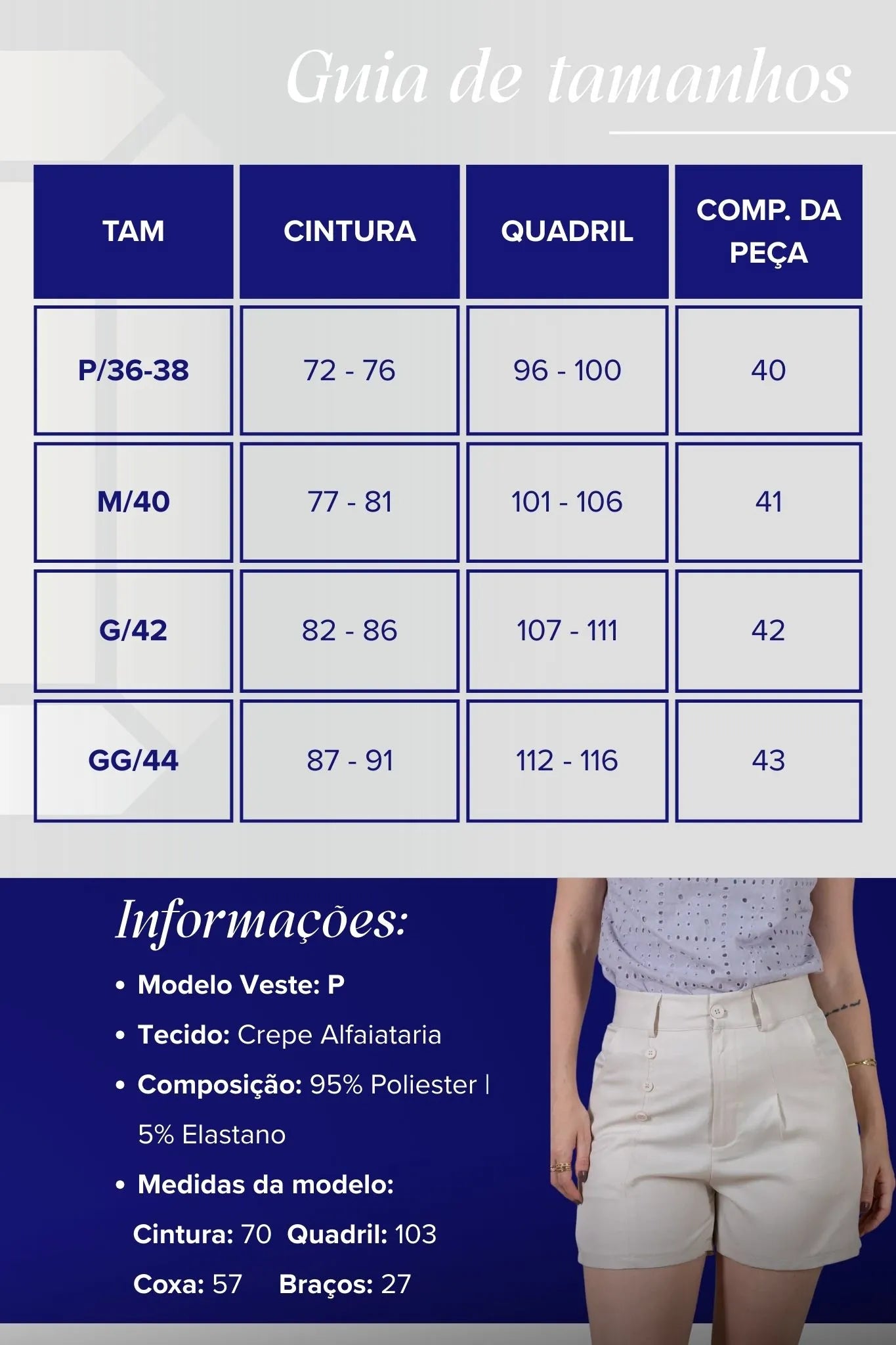 Bermuda Detalhes Botões Crepe Alfaiataria Débora Creme