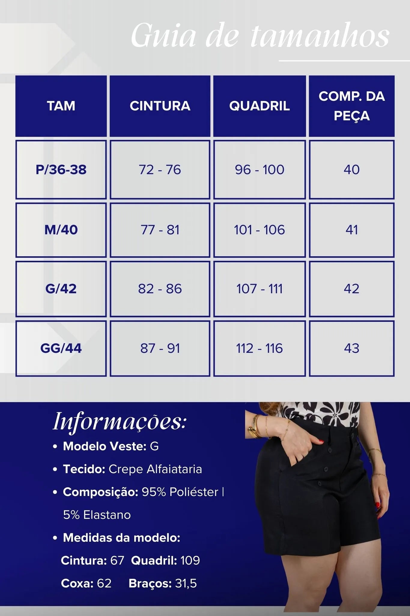 Bermuda Detalhes Botões Crepe Alfaiataria Débora Preto