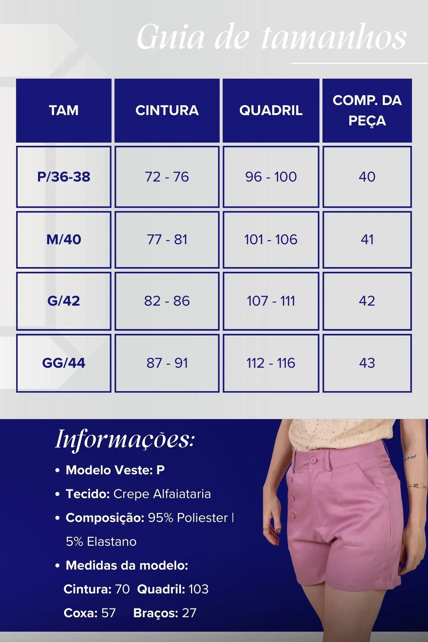 Bermuda Detalhes Botões Crepe Alfaiataria Débora Rosa