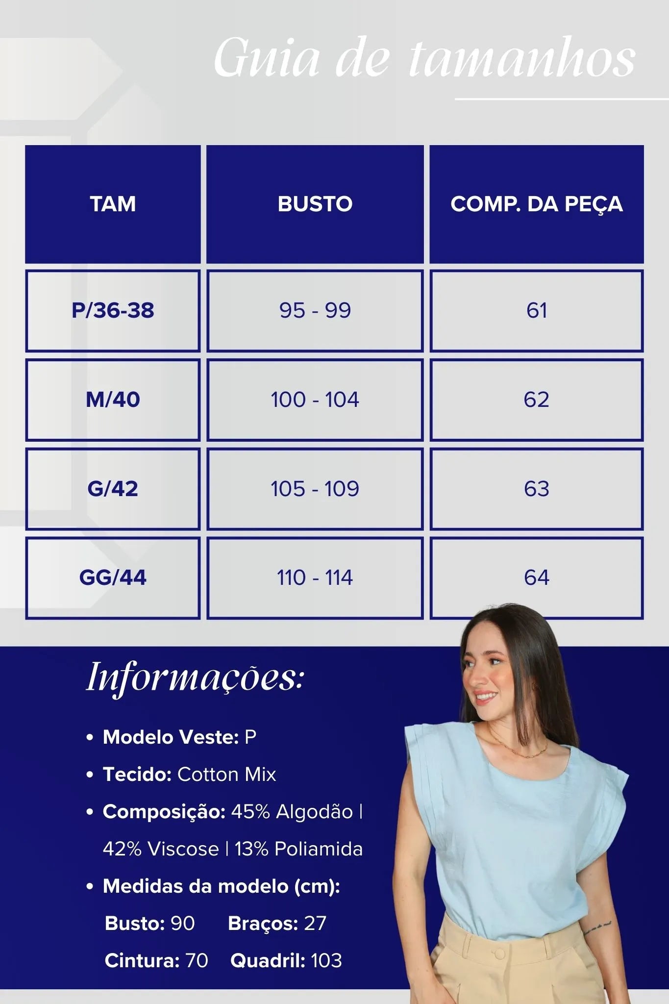 Blusa Regata Muscle Tee em Cotton Mix Detalhe Cava Dobrada Diana Azul