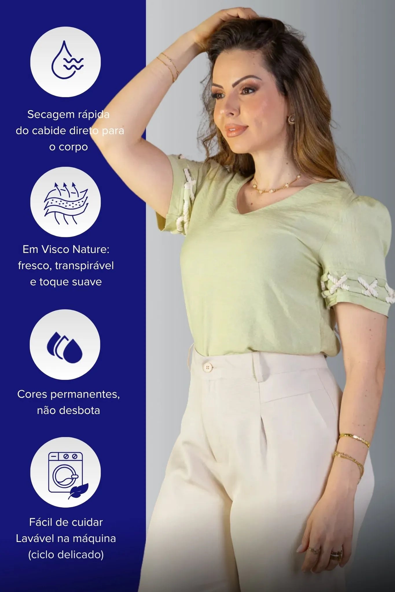 Blusa Manga Curta Detalhe Trançado Visco Nature Dira Paes Verde
