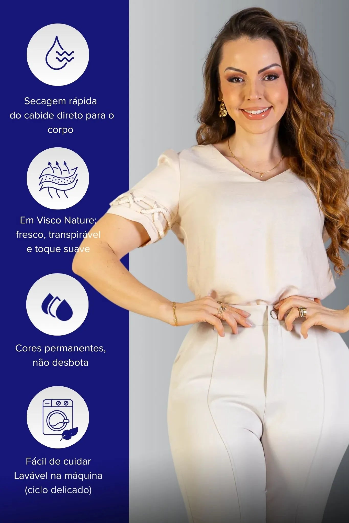 Blusa Manga Curta Detalhe Trançado Visco Nature Dira Paes Bege