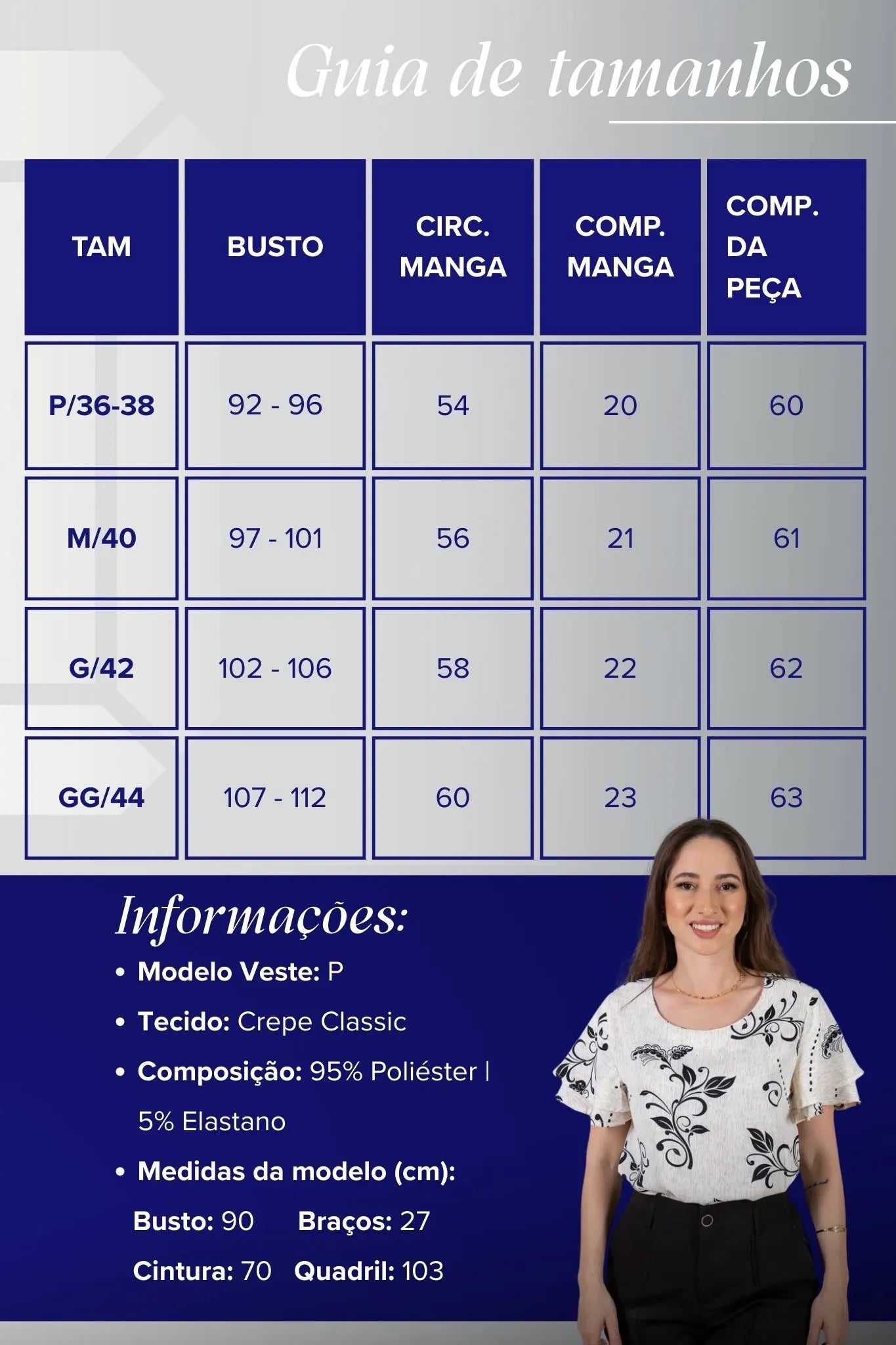 Blusa Manga Curta Camadas com Amarração Crepe Classic Eduarda Estampada Preta