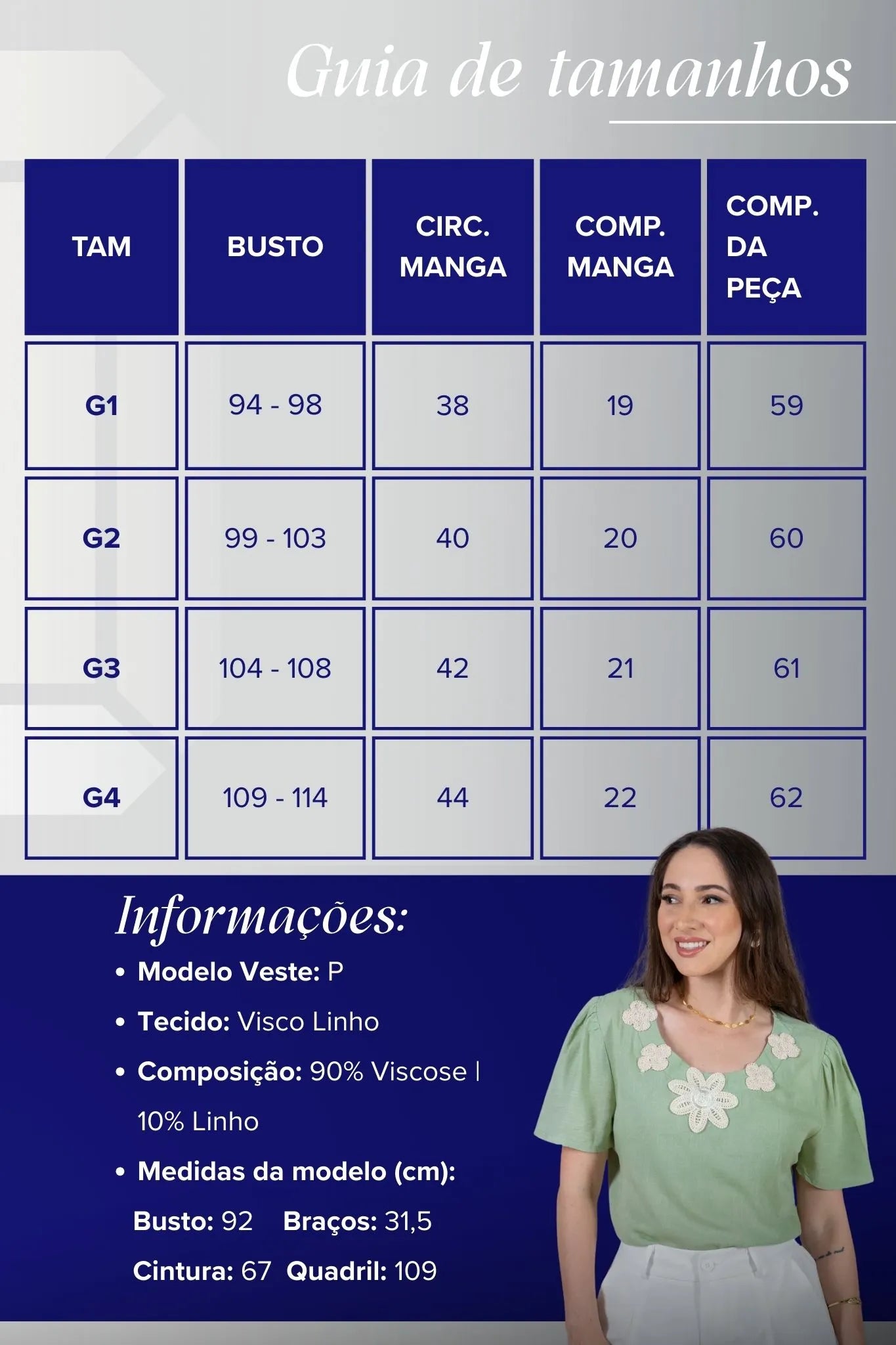 Blusa Manga Curta Colo Bordado Flores Visco Linho Elaine Verde