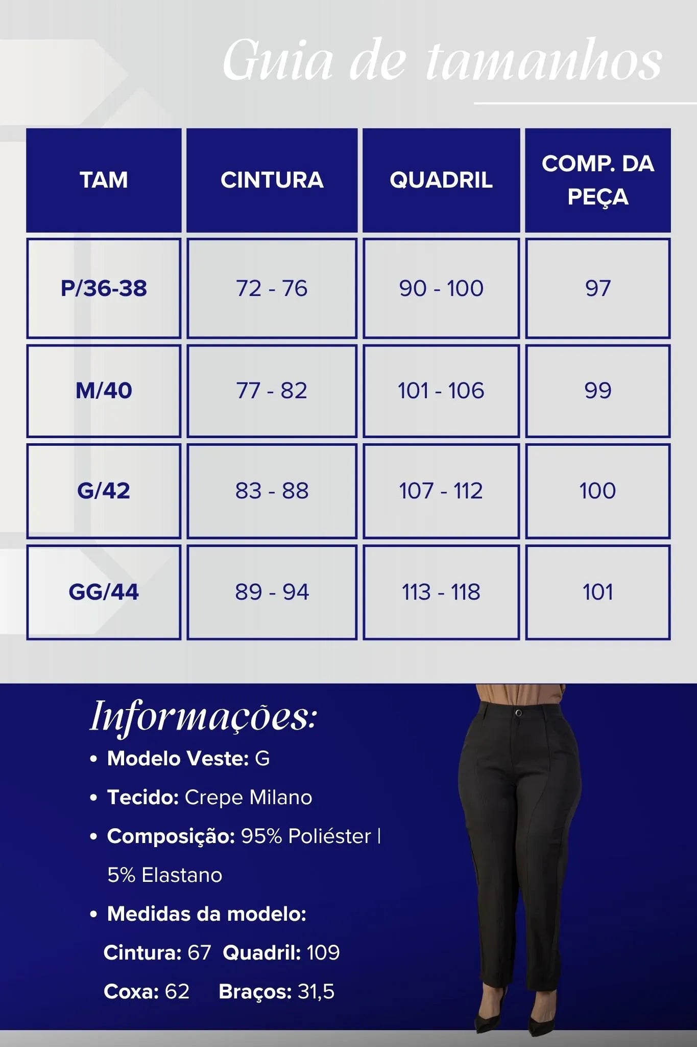 Calça Corte Reto Detalhe Friso Crepe Milano Eliana Bezerra Preta