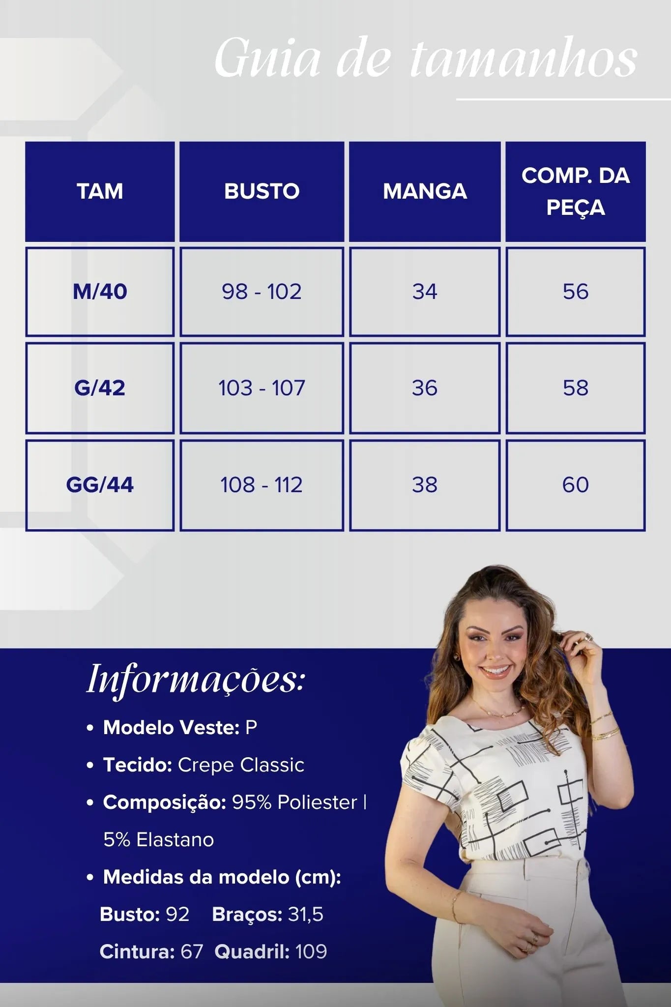 Blusa Manga Transpassada Crepe Classic Elis Regina Estampada Creme