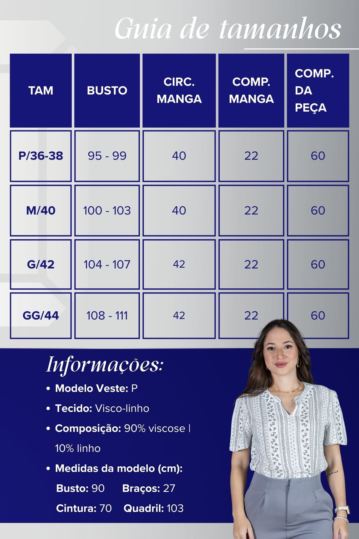 Blusa Manga Curta Decote em "V" em Visco-Linho Estampada Elisabeth Branca