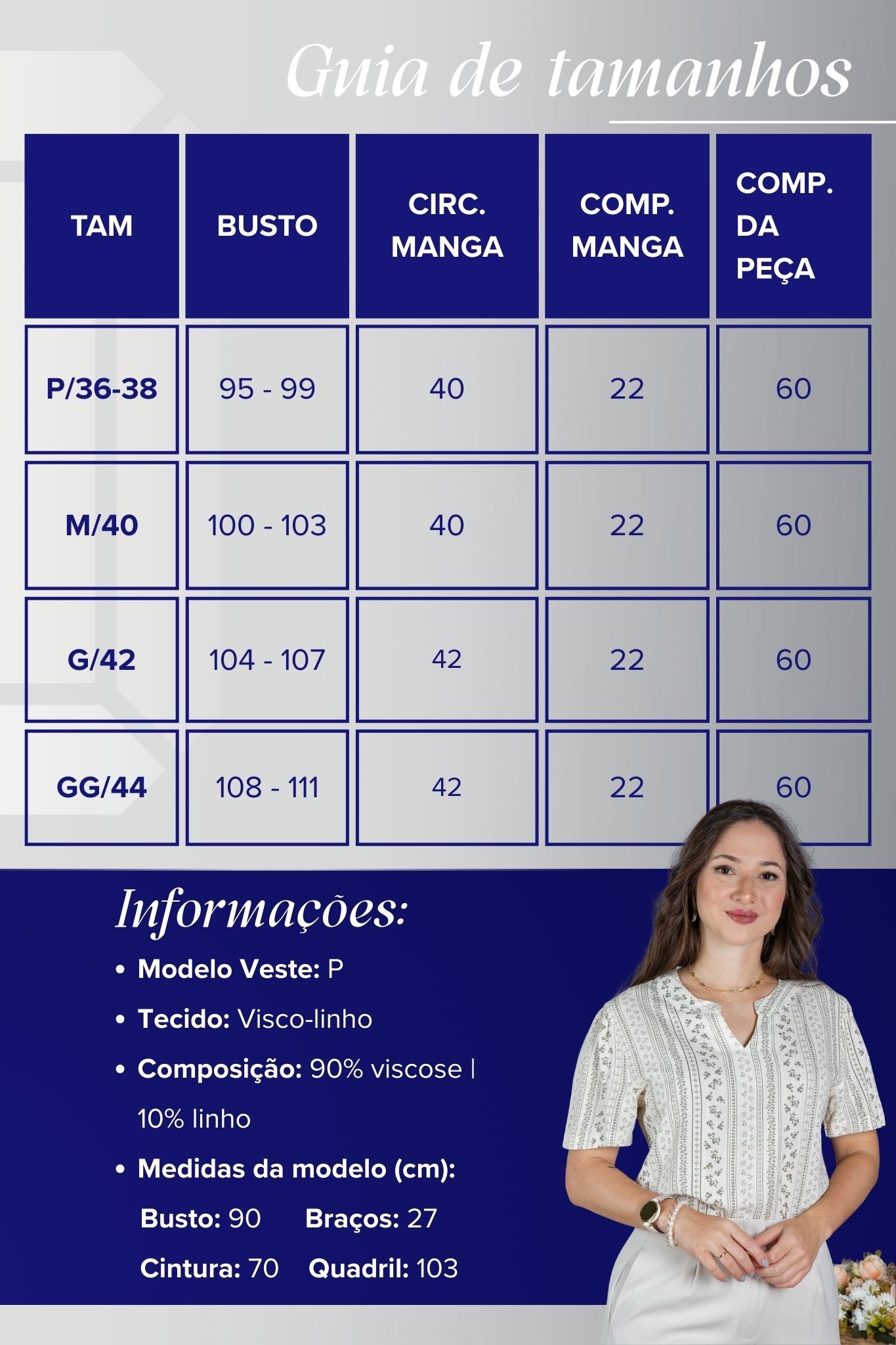 Blusa Manga Curta Decote em "V" em Visco-Linho Estampada Elisabeth Verde