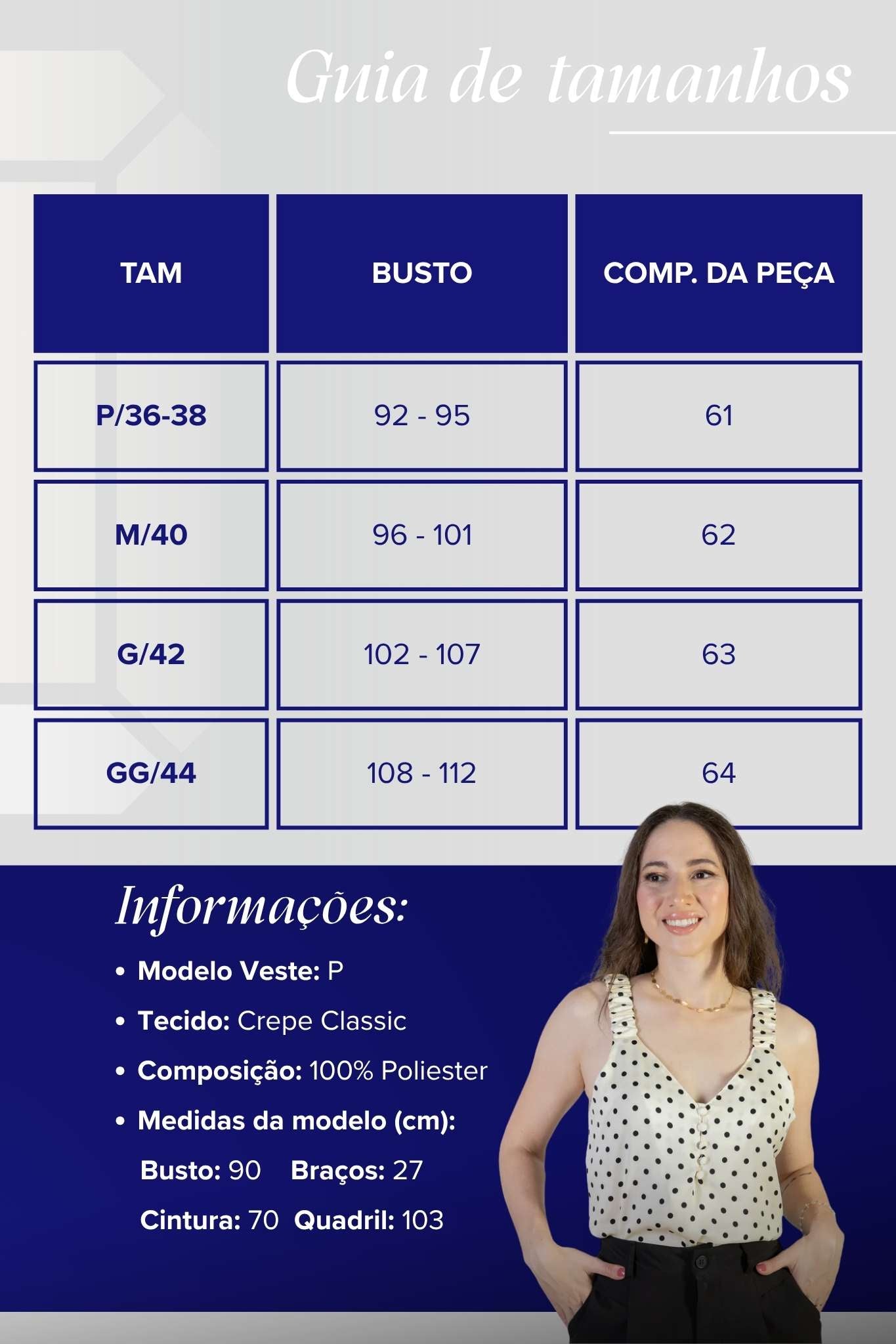 Blusa Regata Detalhe Botões Crepe Classic Elise Estampa Poá Off White