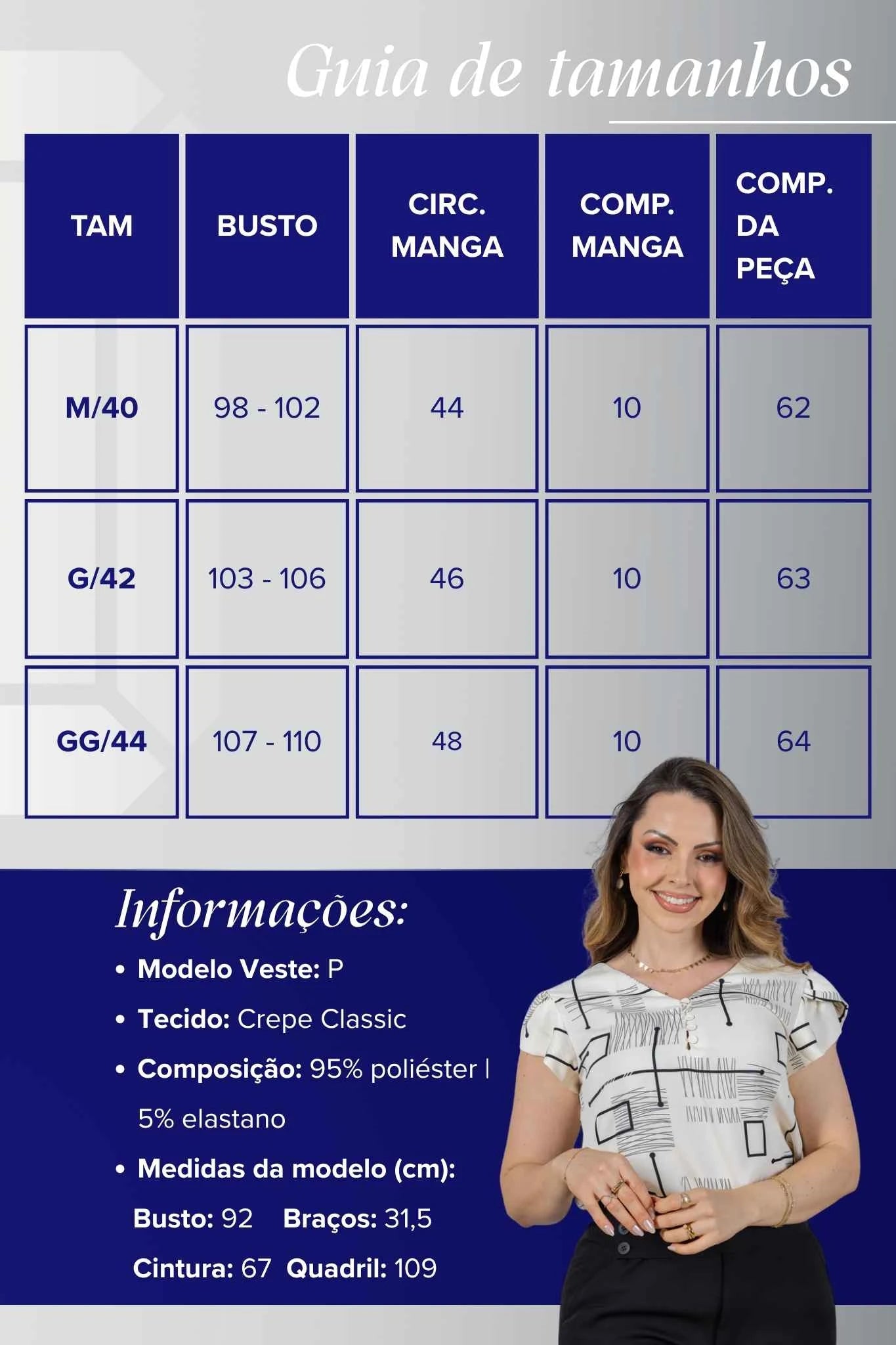 Blusa Manga Curta em Crepe Classic Decote em "V" Estampa Geométrica Emily Creme