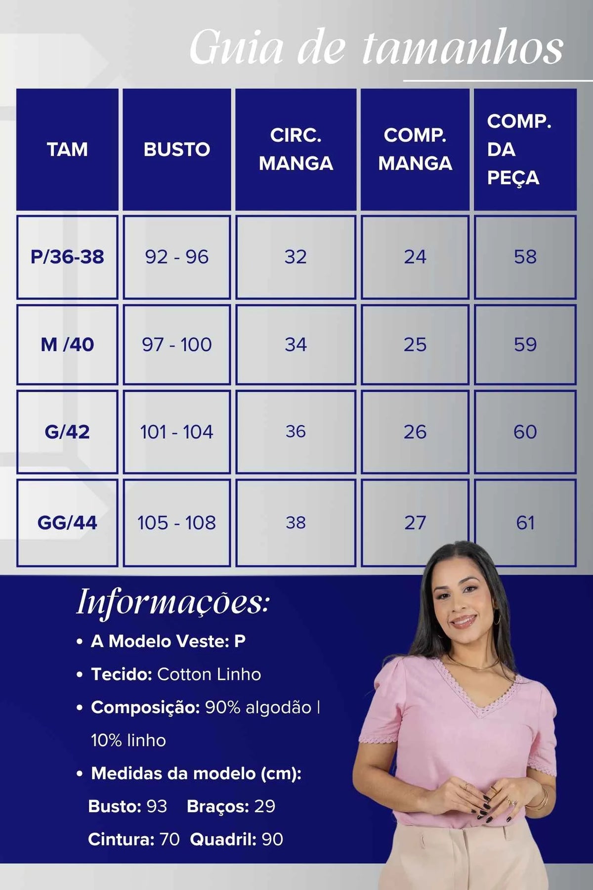 Blusa Manga Curta Decote em "V" em Cotton Linho e Detalhes Bordados Érica Rosa