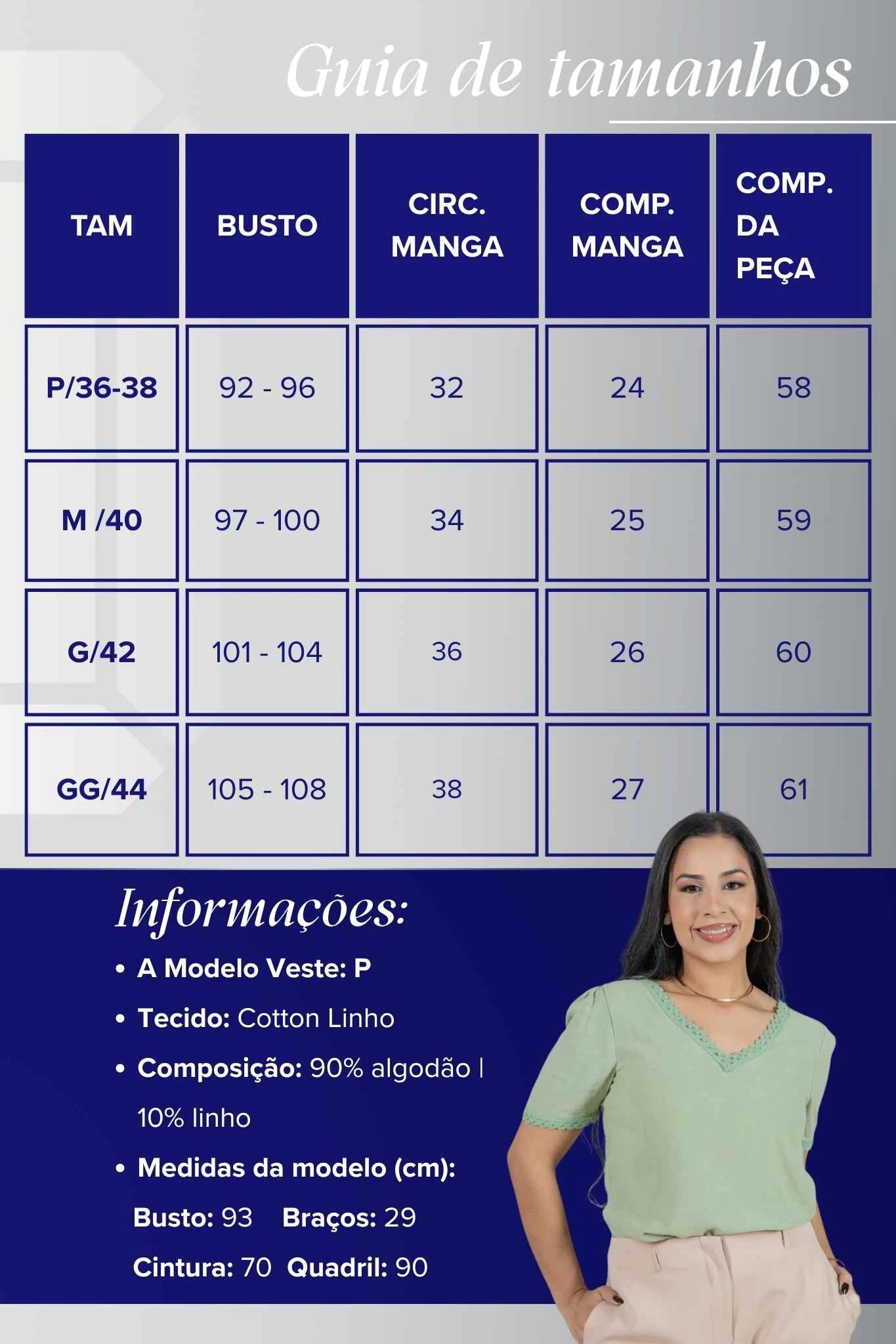 Blusa Manga Curta Decote em "V" em Cotton Linho e Detalhes Bordados Érica Verde