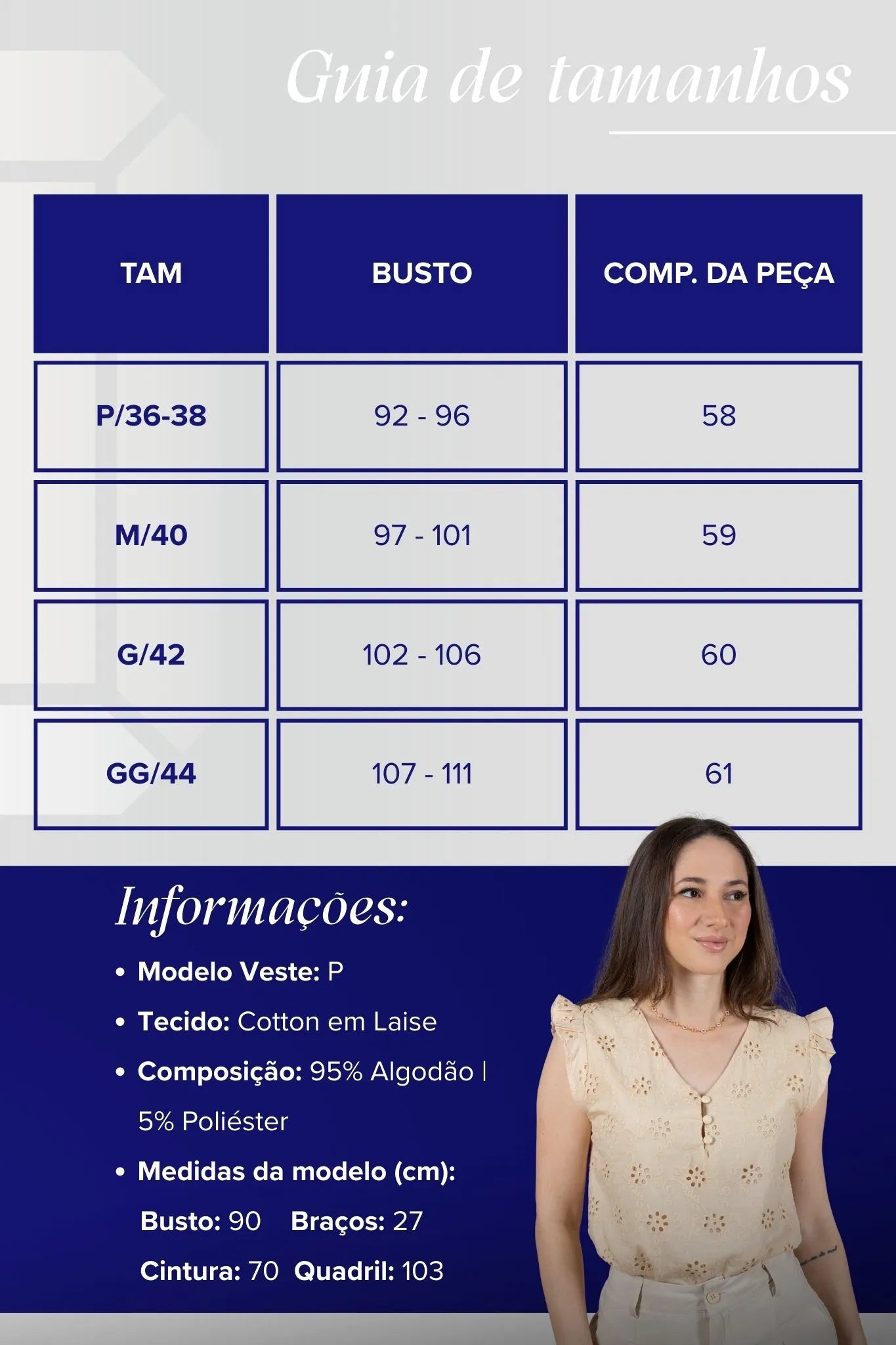 Regata Babados Detalhe Botão Em Cotton Laise Estela Bege