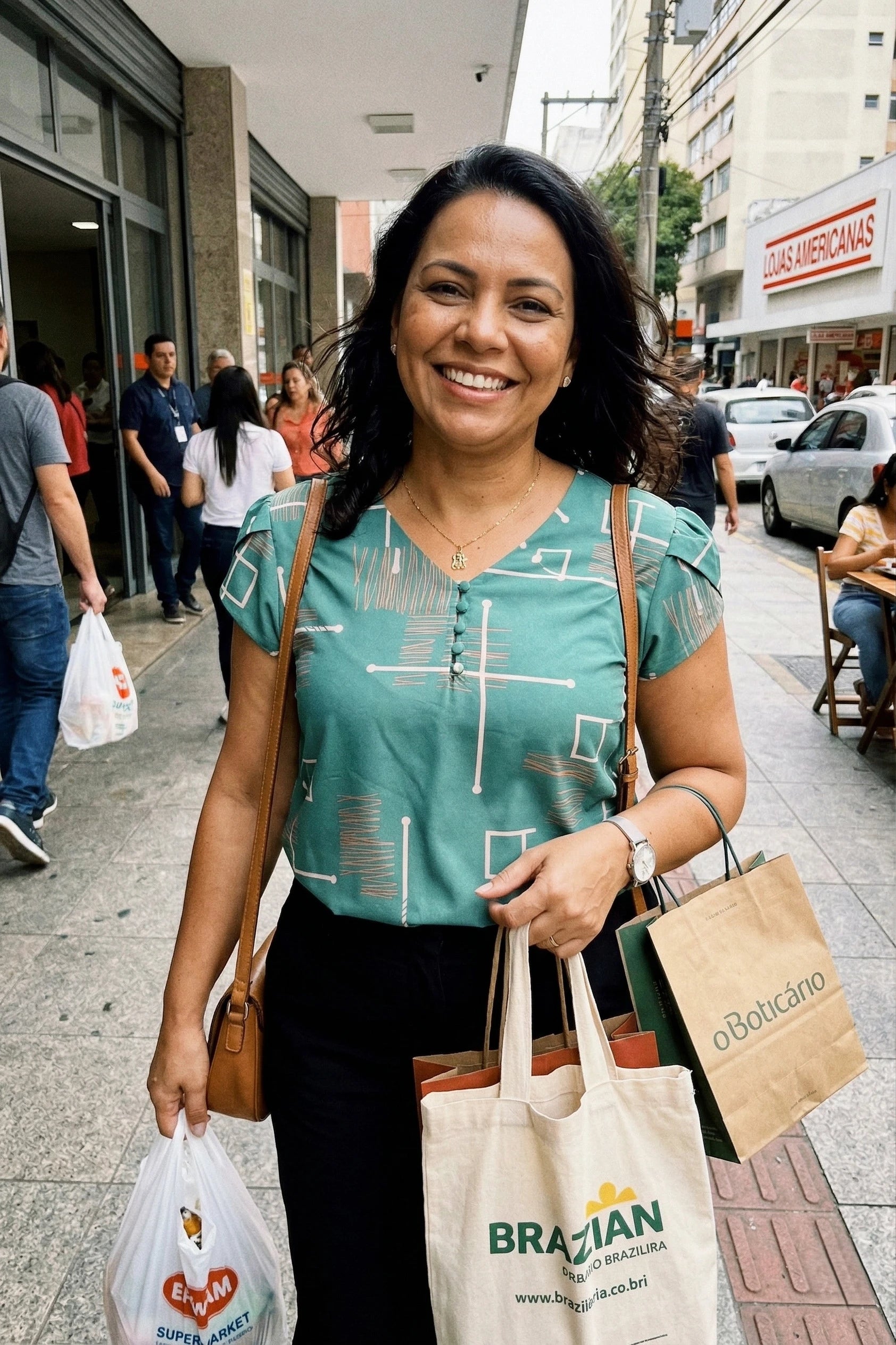 Blusa Manga Curta em Crepe Classic Decote em "V" Estampa Geométrica Emily Verde