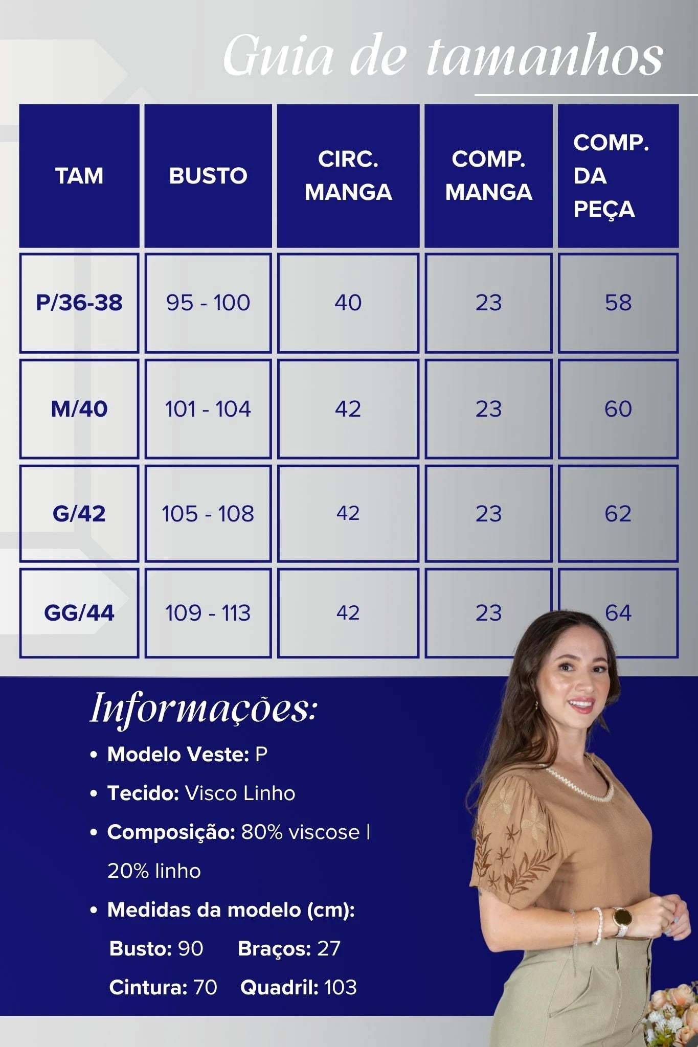 Blusa Manga Curta em Visco-Linho com Detalhes Bordados Flora Marrom