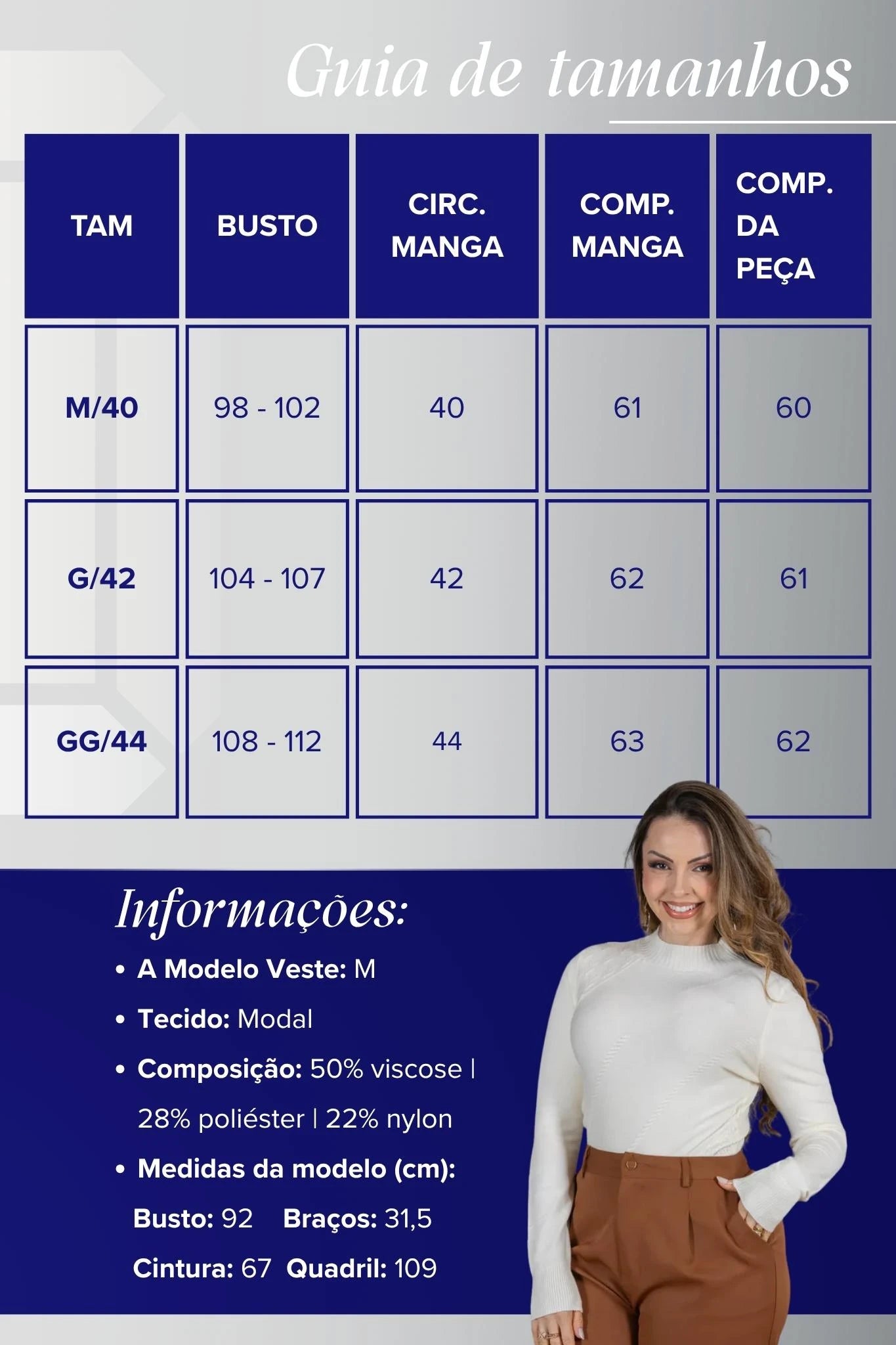Tricot Manga Longa Meia Gola em Modal Gabriela Creme