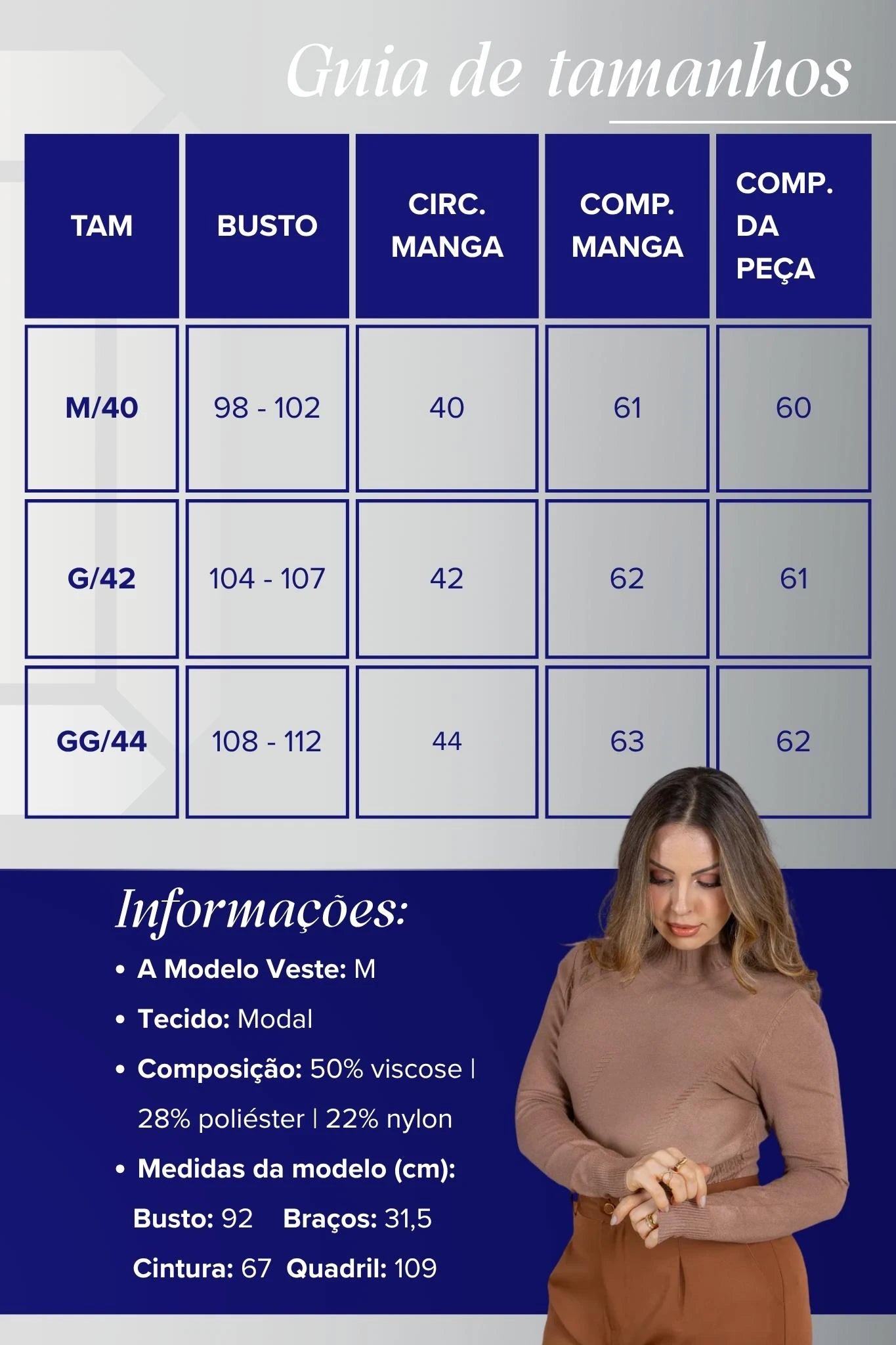 Tricot Manga Longa Meia Gola em Modal Gabriela Marrom Claro