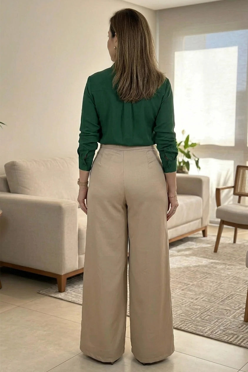 Calça Pantalona Alfaiataria Mariane Bege
