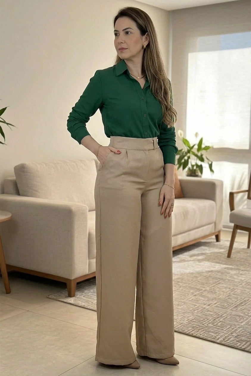 Calça Pantalona Alfaiataria Mariane Bege