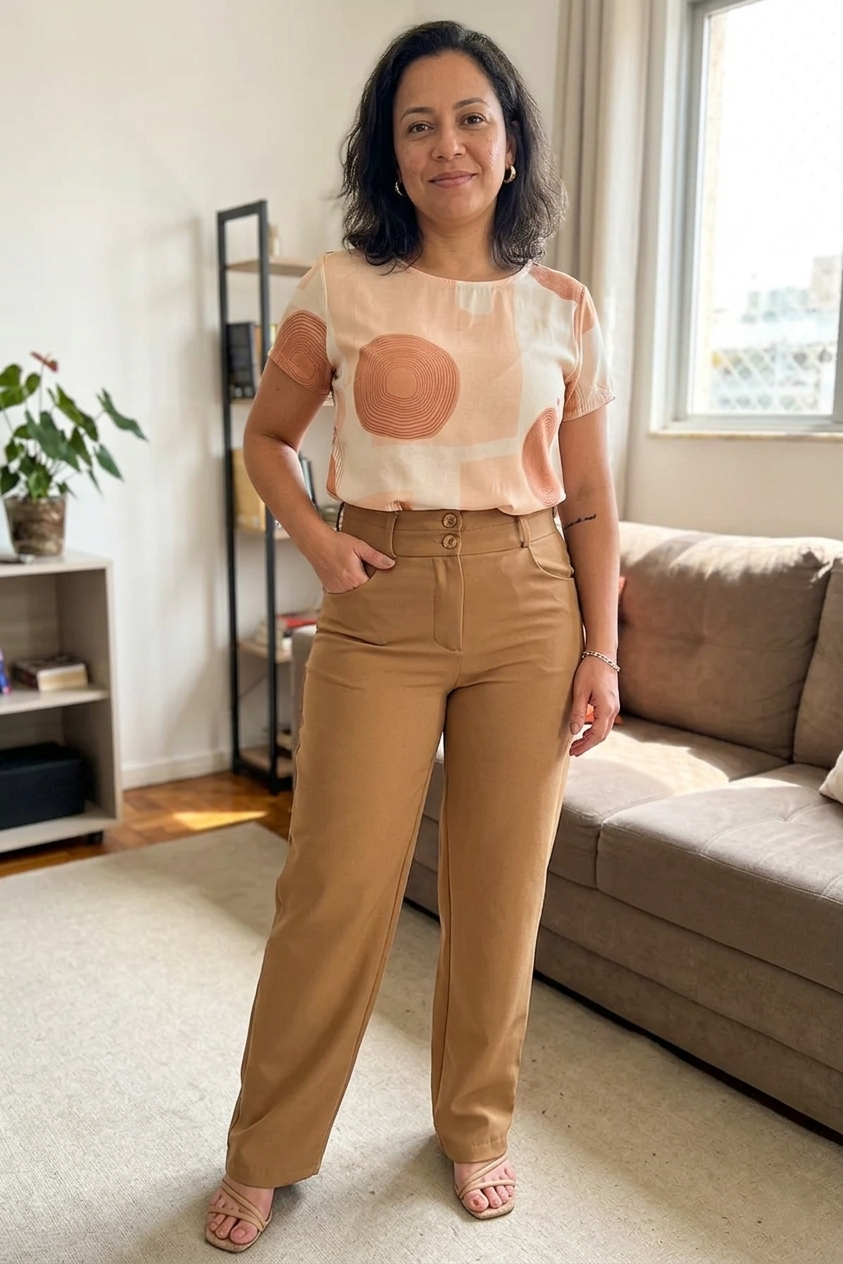 Calça Alfaiataria Corte Reto Ana Julia Marrom