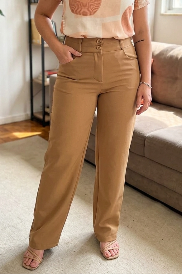 Calça Alfaiataria Corte Reto Ana Julia Marrom