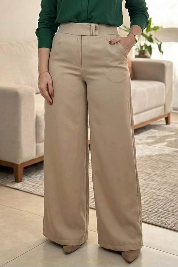 Calça Pantalona Alfaiataria Mariane Bege