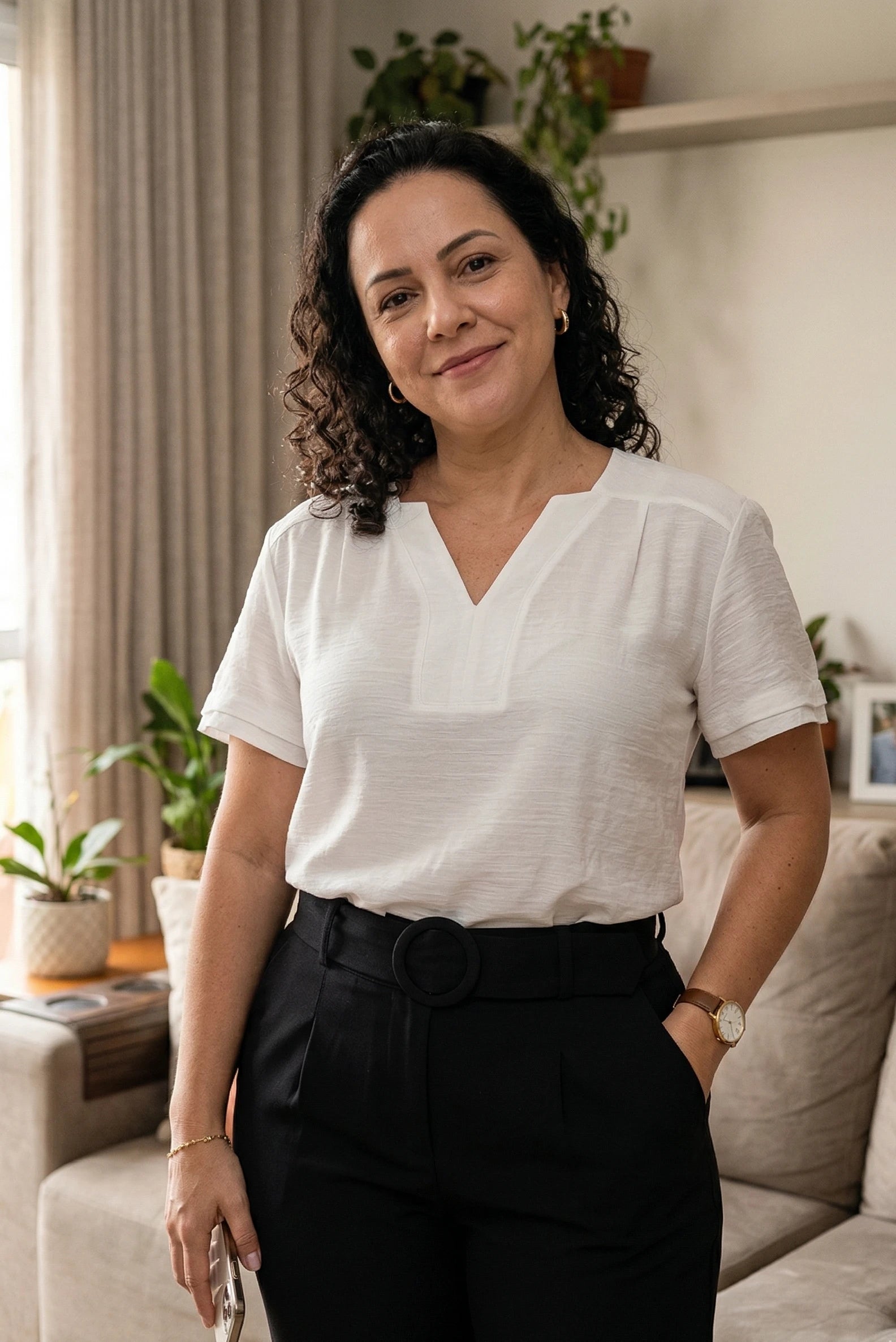 Blusa Manga Curta Decote "V" Graziela Branca