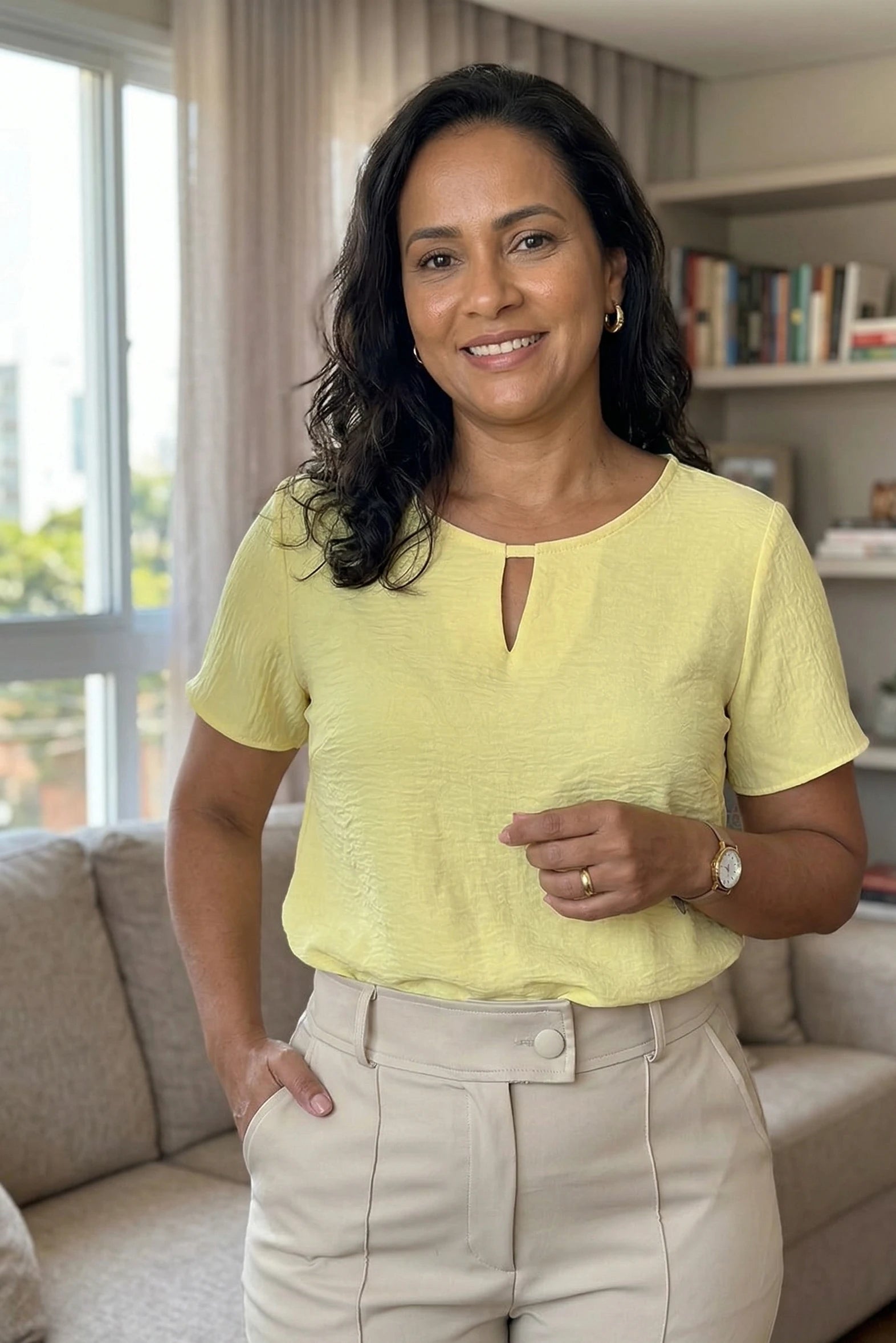 Blusa Manga Curta Decote Choker Silvana Amarela