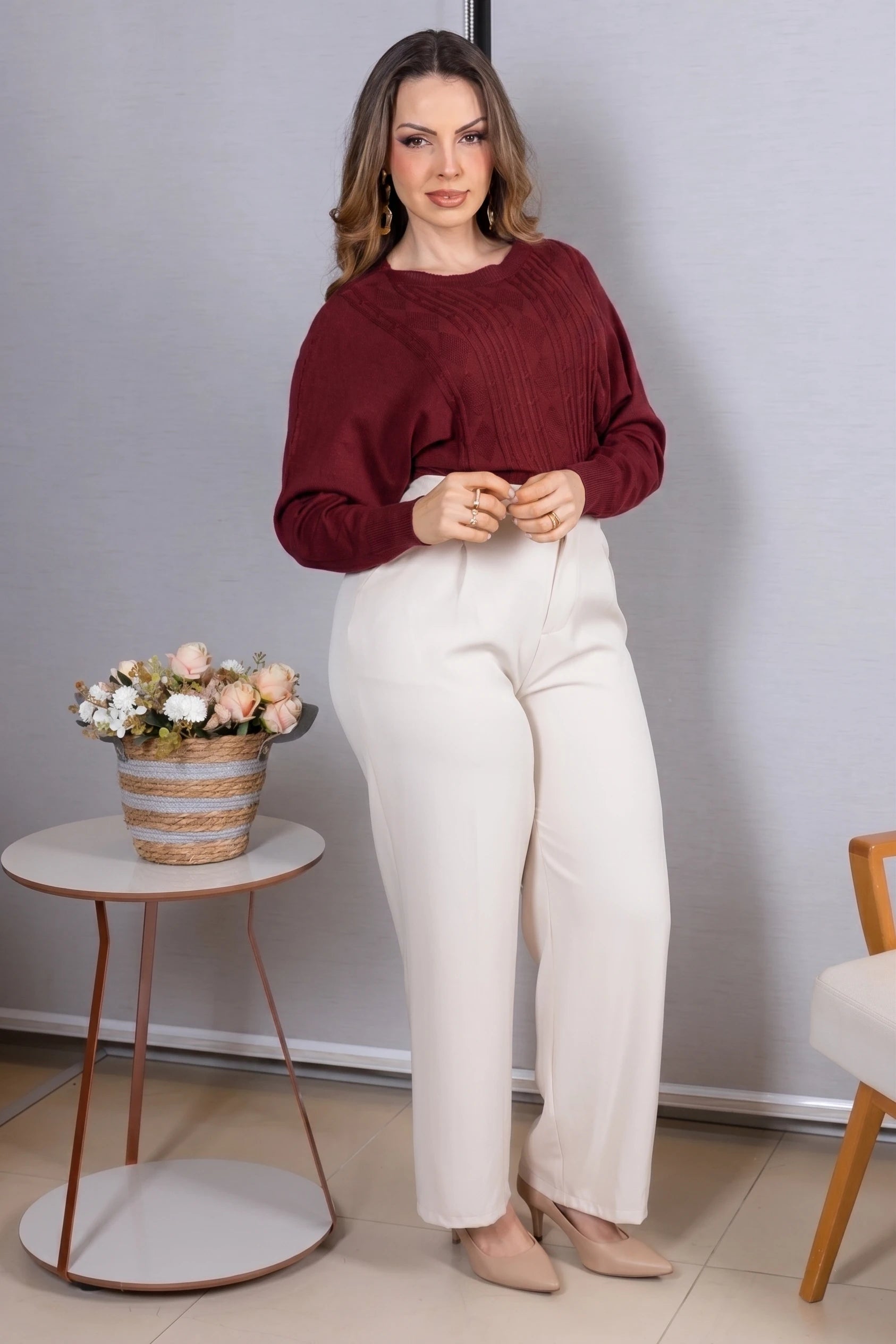 Tricot Manga Longa Ampla em Modal Jessica Bordô